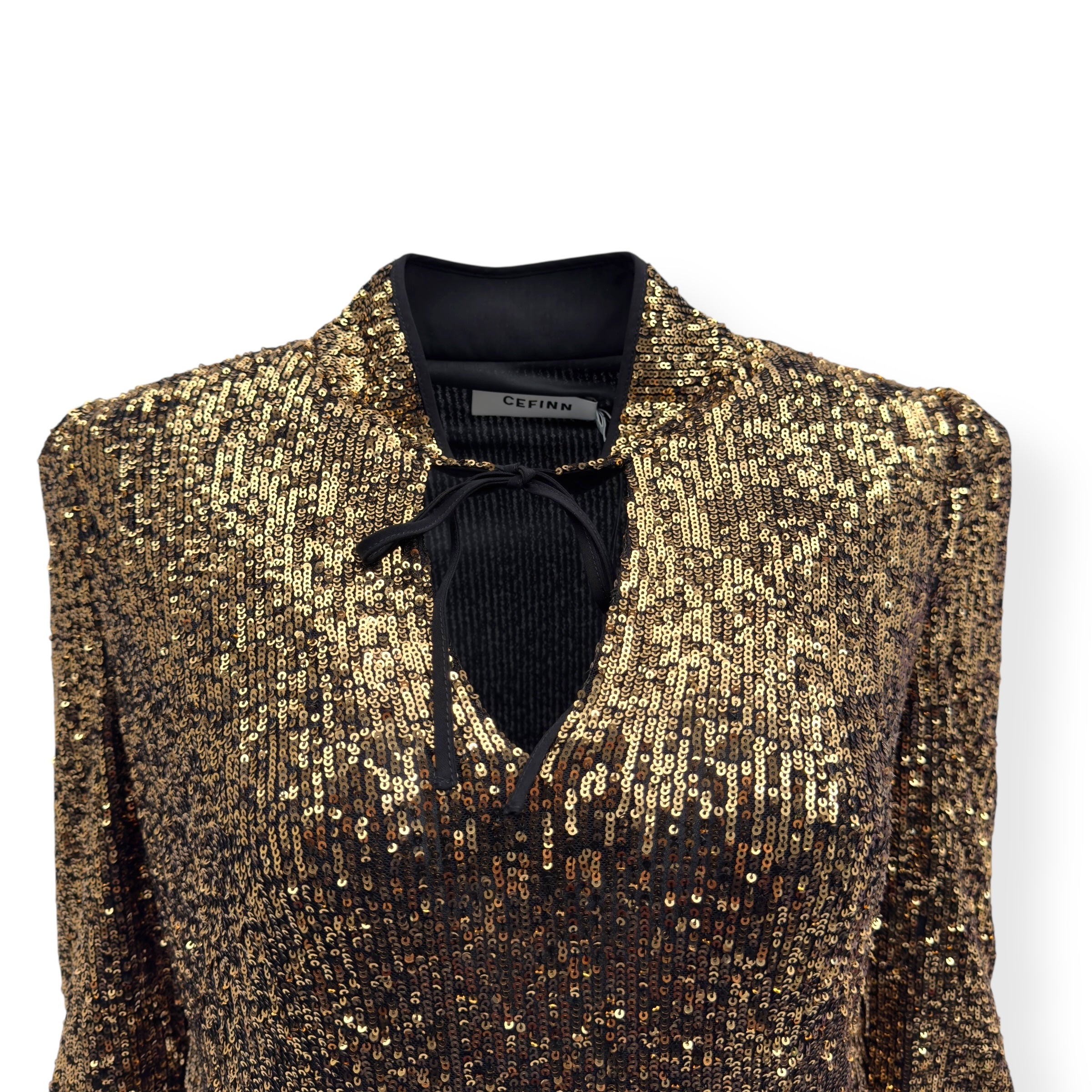 CEFINN JACQUETTA SEQUIN V NECK MAXI DRESS GOLD UK14