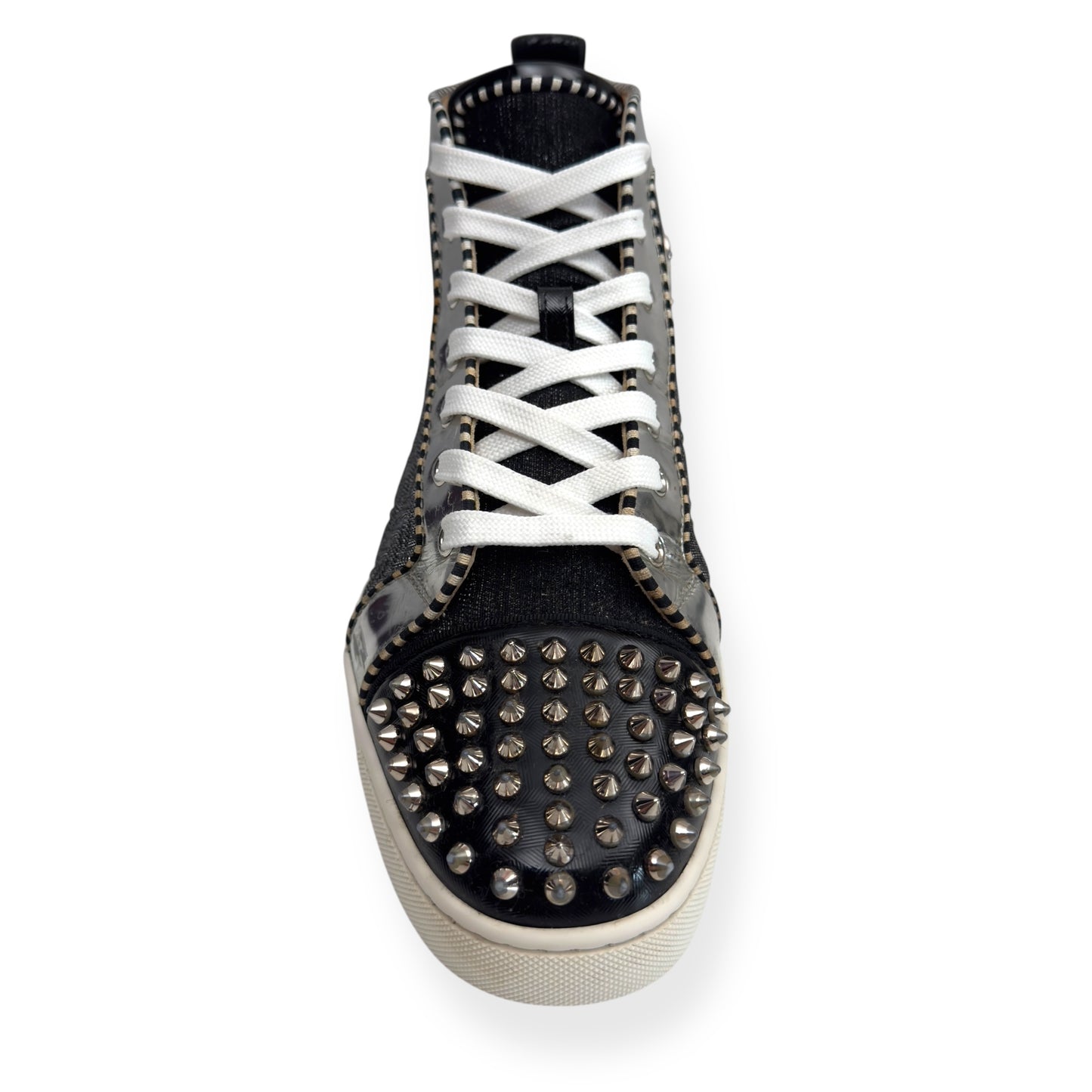 CHRISTIAN LOUBOUTIN LOW SPIKES ORLATO HIGH TOP SNEAKER BLACK / WHITE / SILVER 42 / UK8
