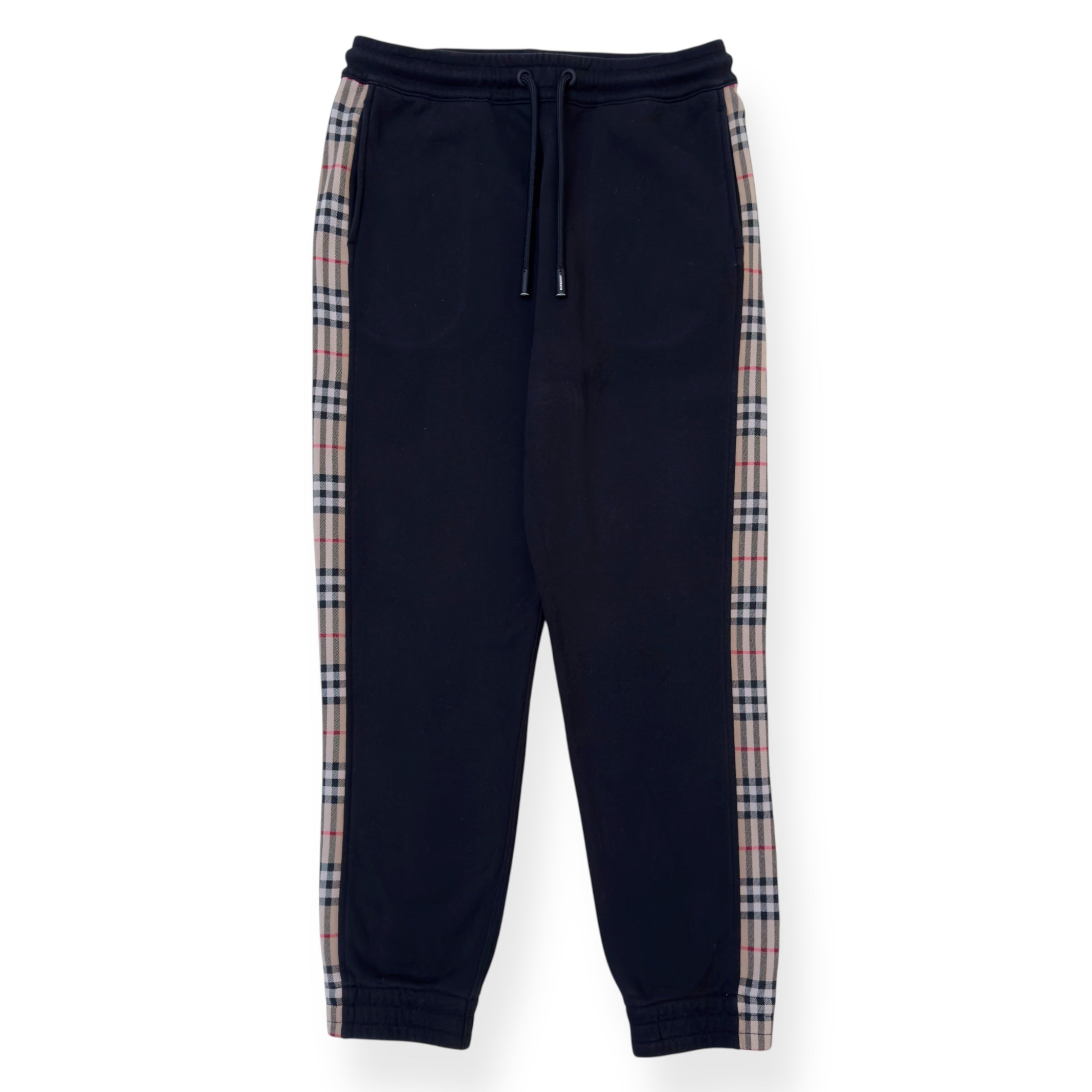 BURBERRY CHECK PANEL SWEATPANTS BLACK M