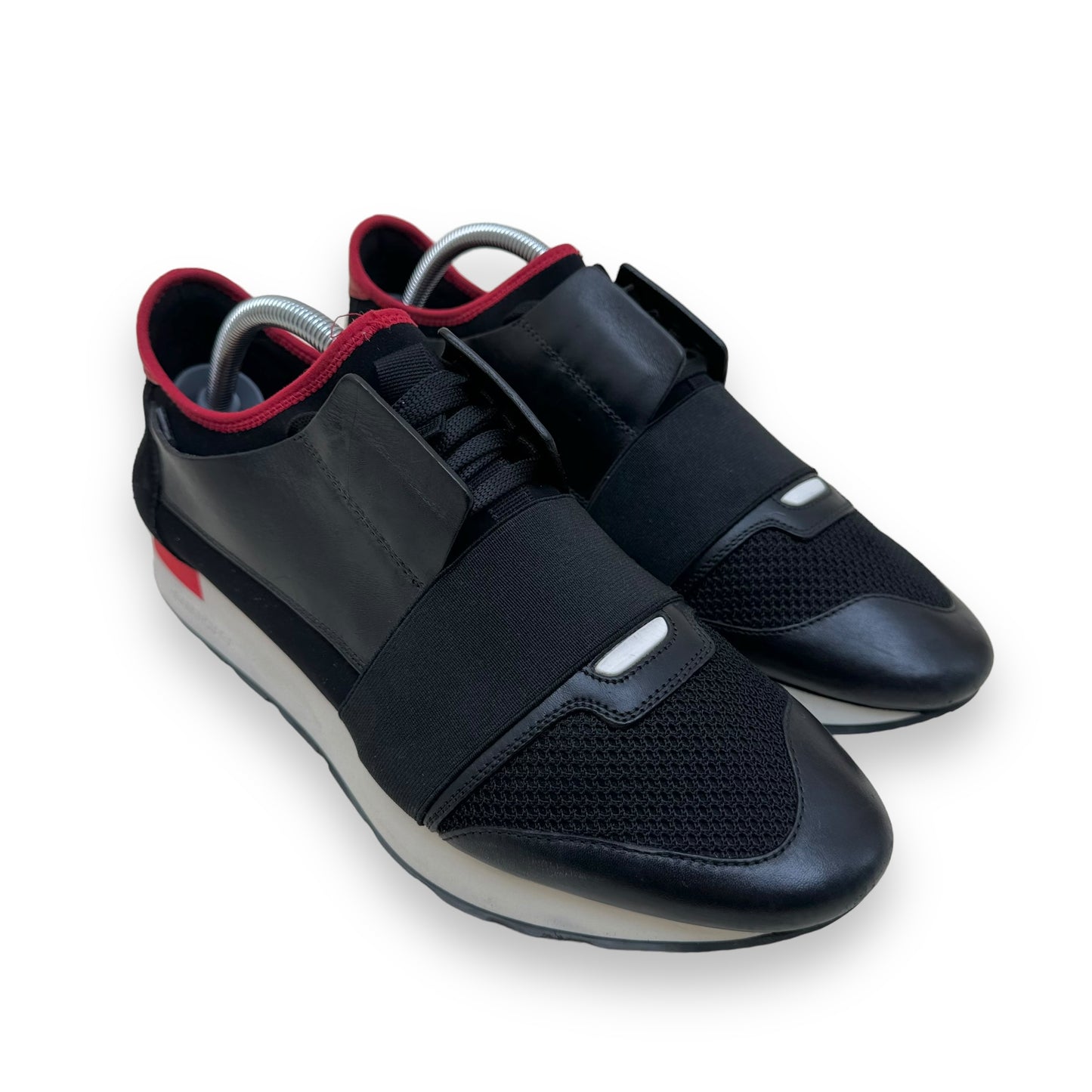BALENCIAGA LEATHER / MESH RACE RUNNER SNEAKER BLACK / RED UK9