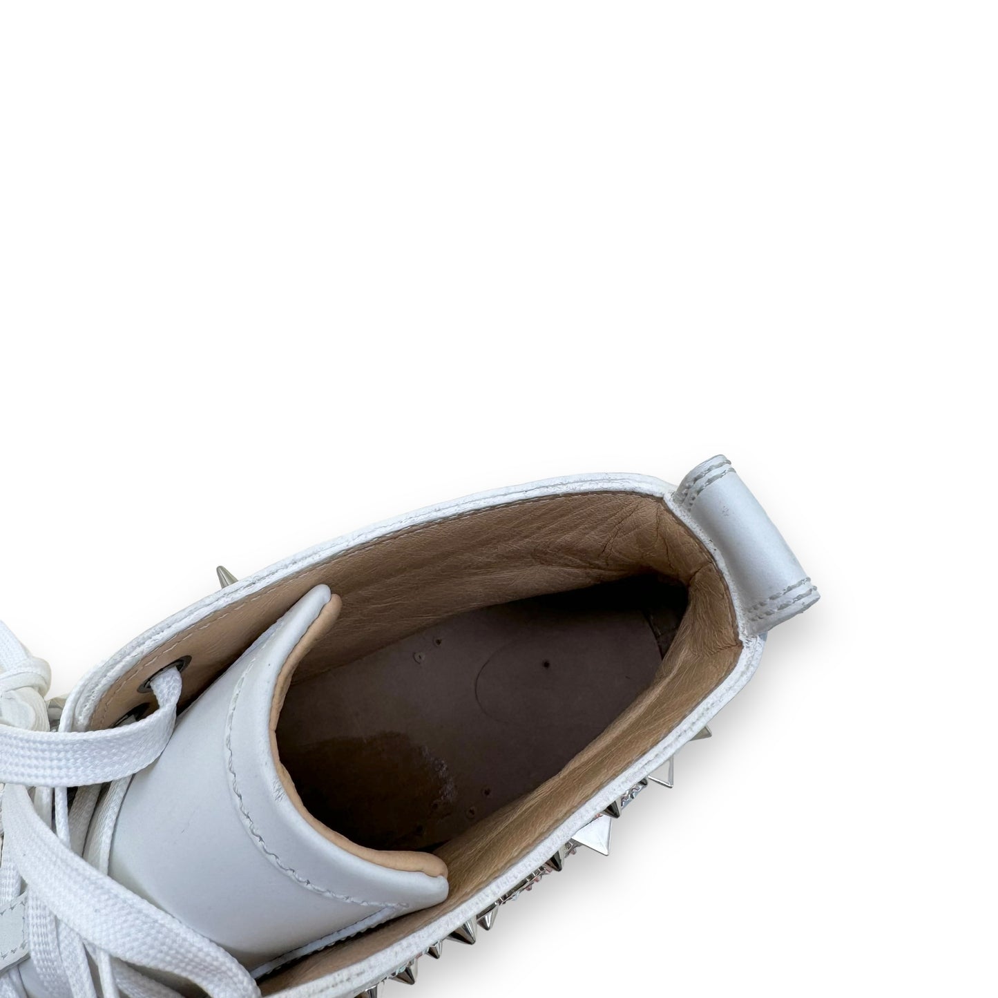 CHRISTIAN LOUBOUTIN PIK SPIKE HIGH TOP SNEAKER WHITE / SILVER UK8