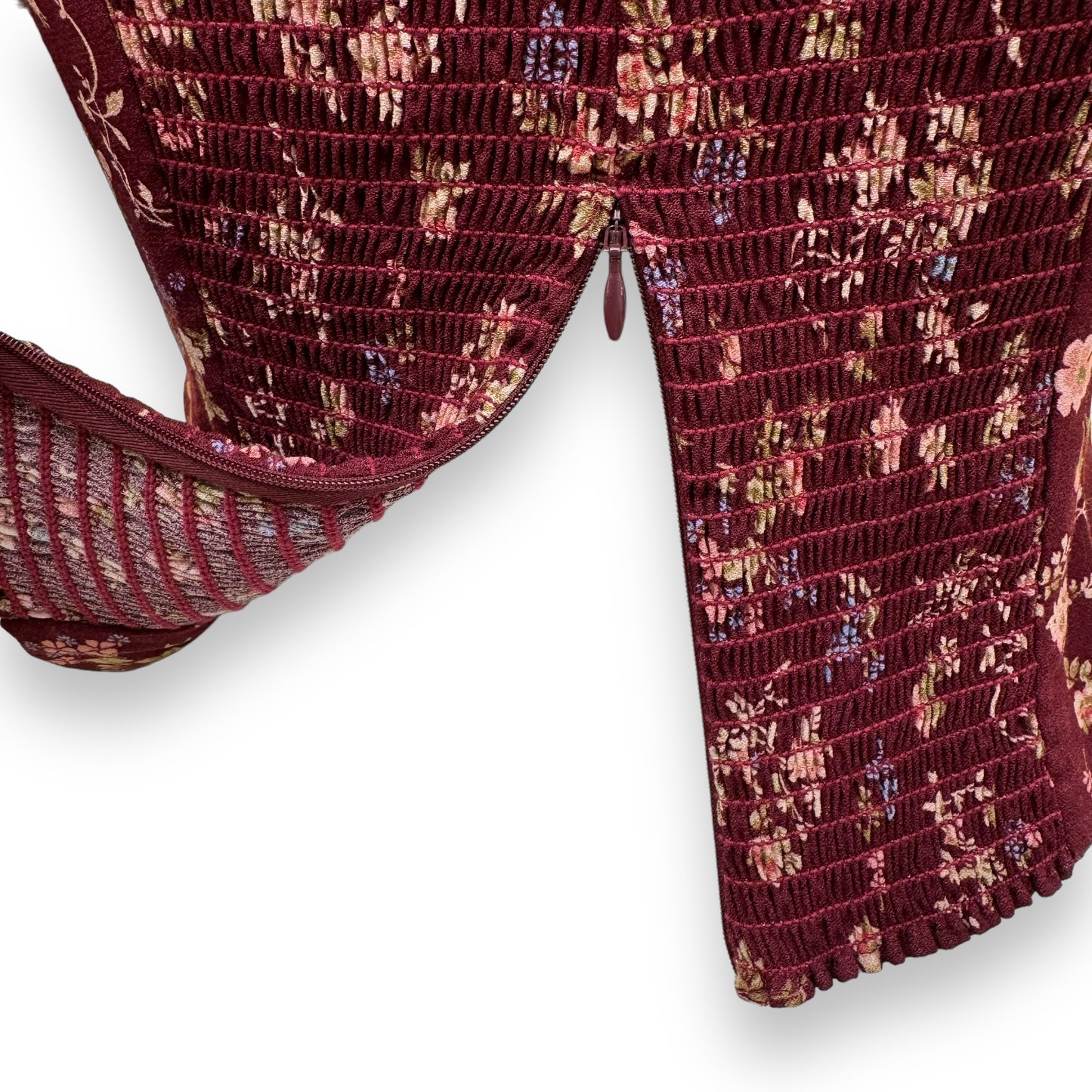 REFORMATION ELLORA FLORAL-PRINT TOP BURGUNDY UK8