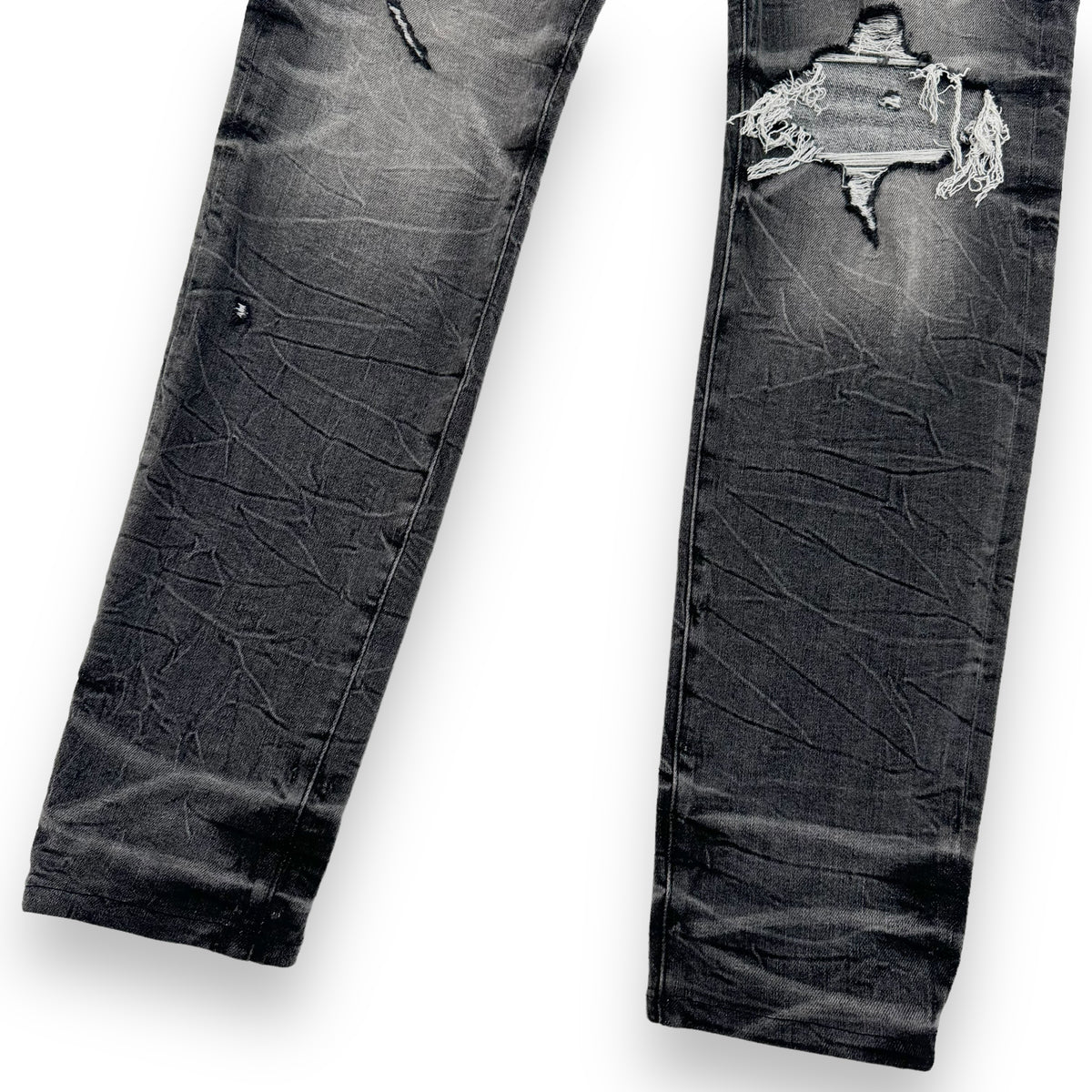 AMIRI SKINNY DISTRESSED STRETCH-DENIM JEANS DARK GREY 34W