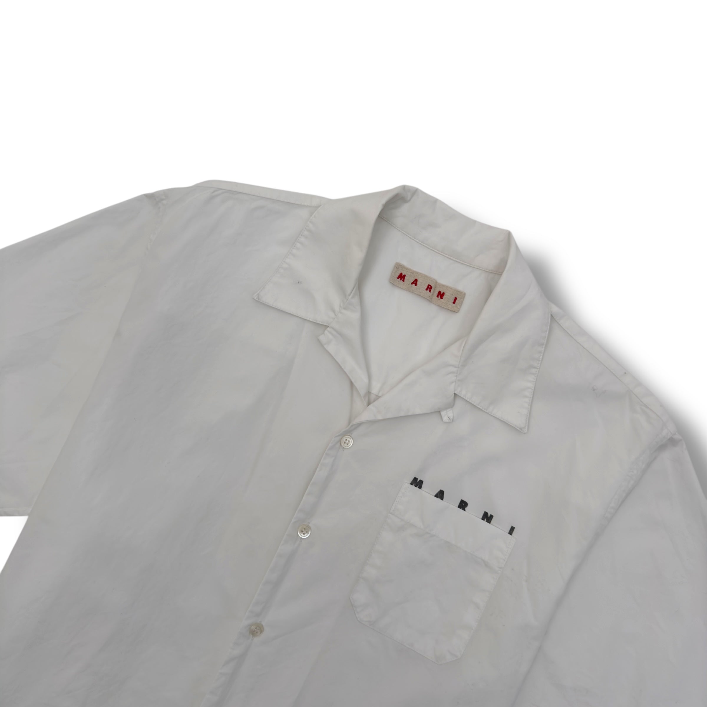 MARNI LOGO-PRINT COTTON SHIRT LILY WHITE 50 / L