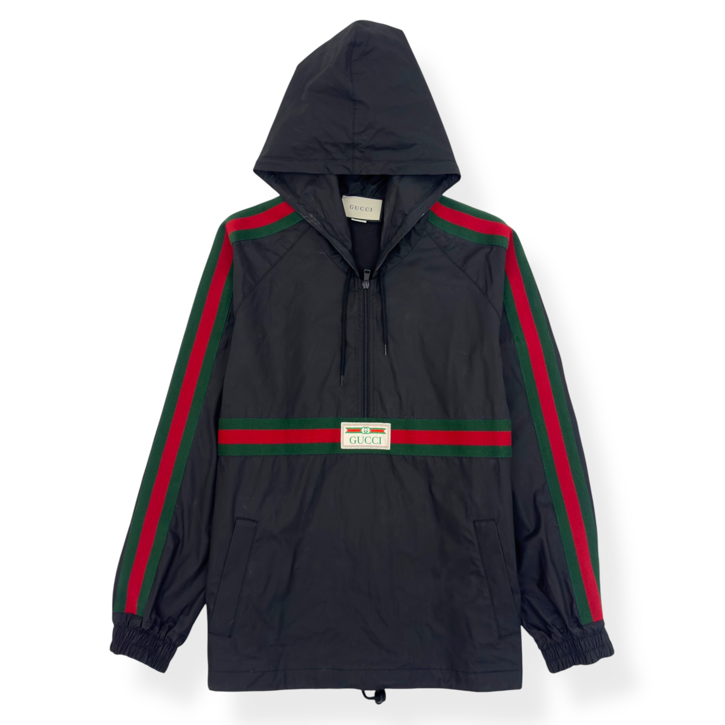 GUCCI OVERSIZED COATED WINDBREAKER JACKET BLACK / RED / GREEN S