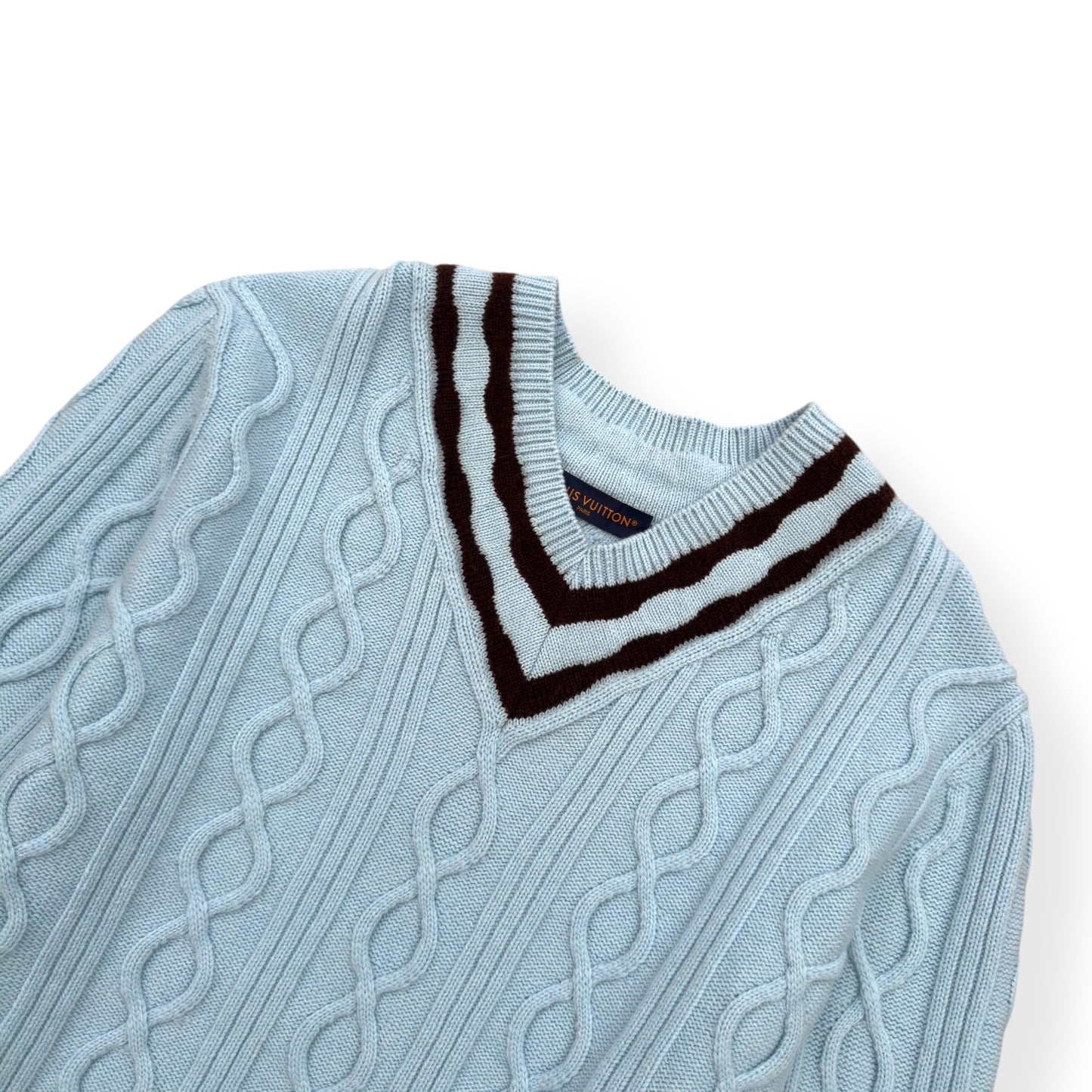 LOUIS VUITTON WOOL / MOHAIR V-NECK JUMPER BLUE / BROWN XL