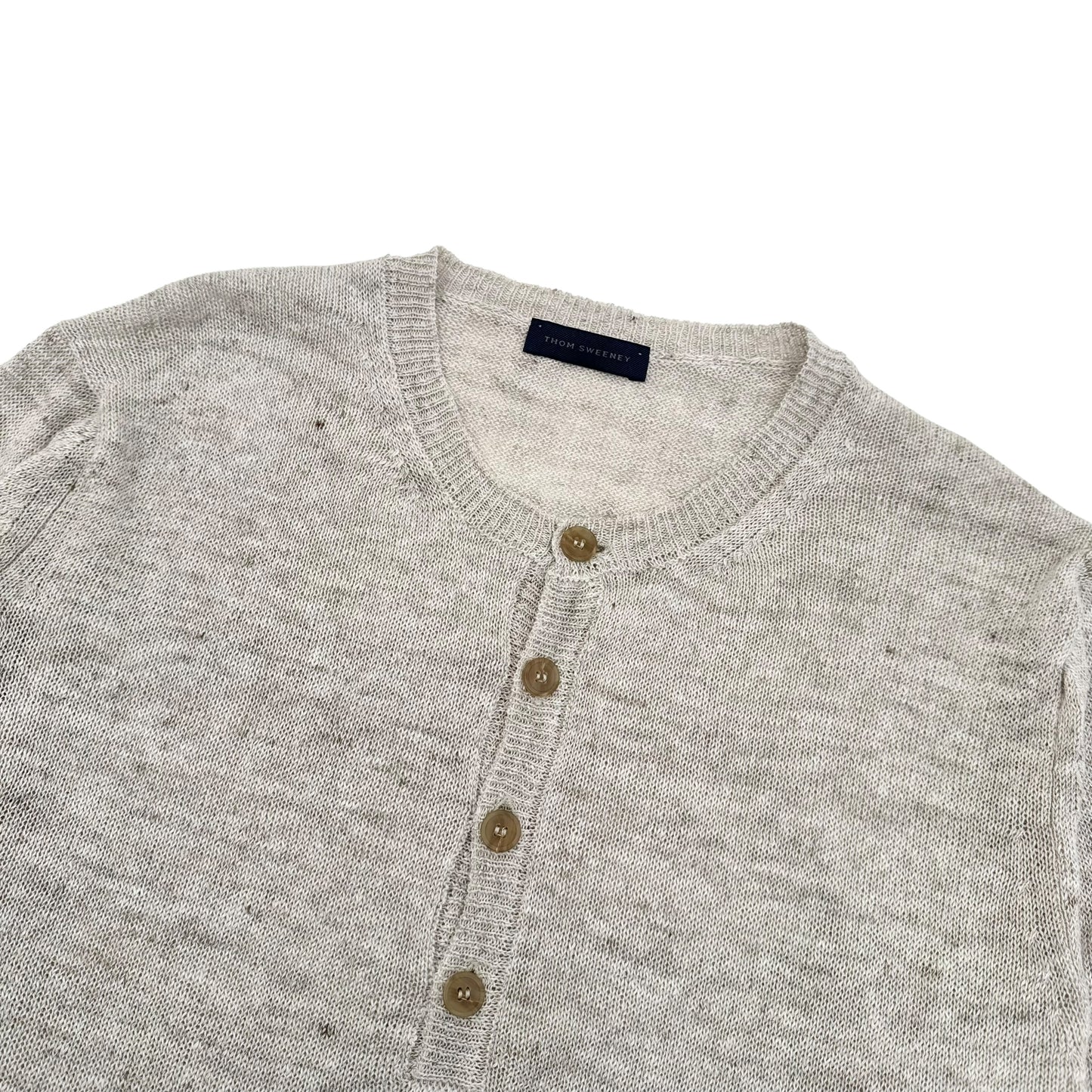 THOM SWEENEY LINEN / SILK HENLEY SWEATER BEIGE L