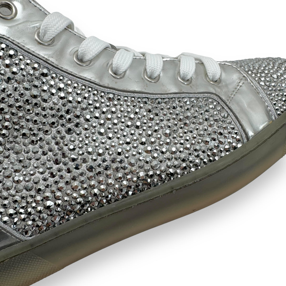 CHRISTIAN LOUBOUTIN LOUIS STRASS CRYSTAL EMBELLISHED SNEAKER SILVER UK7
