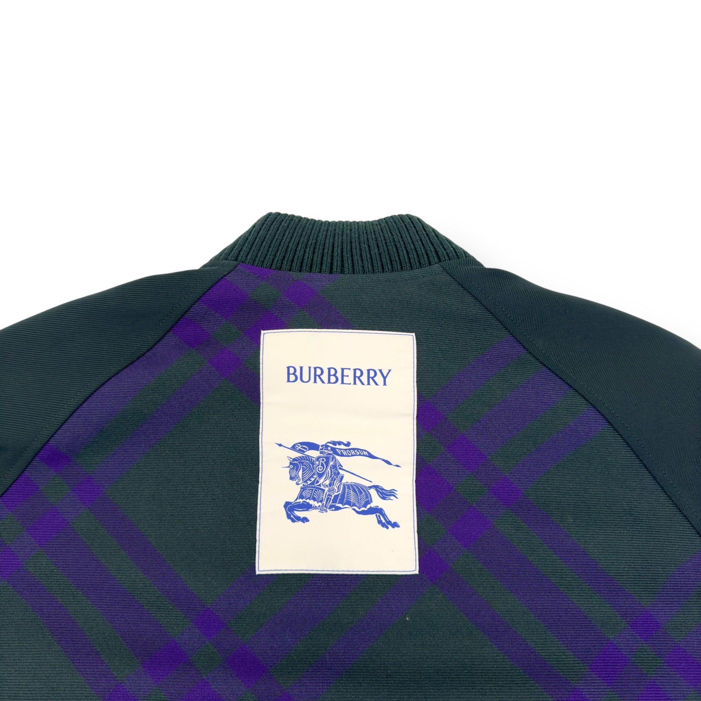 BURBERRY CHECKED REVERSIBLE COTTON-TWILL BOMBER JACKET GREEN / PURPLE XL