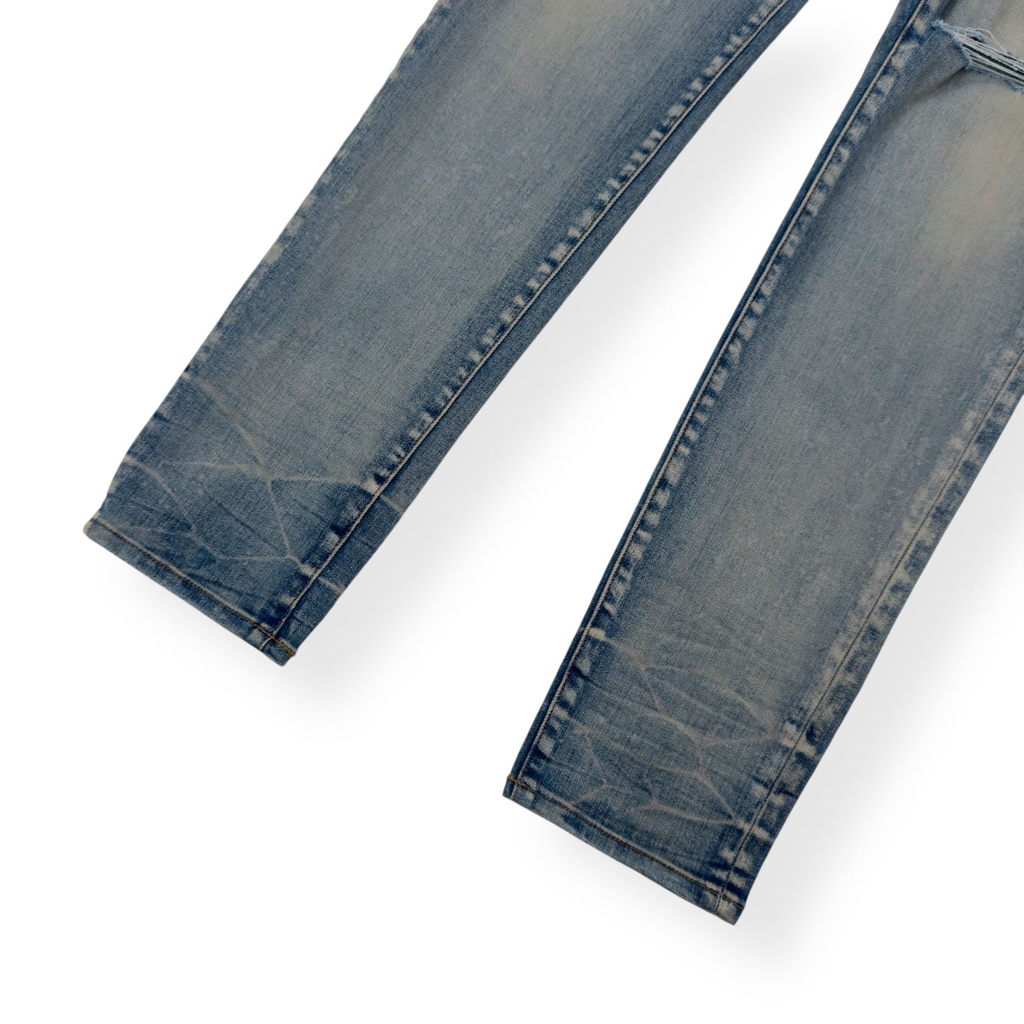 AMIRI VARSITY PATCH DISTRESSED SKINNY DENIM JEANS BLUE / BLACK W34”
