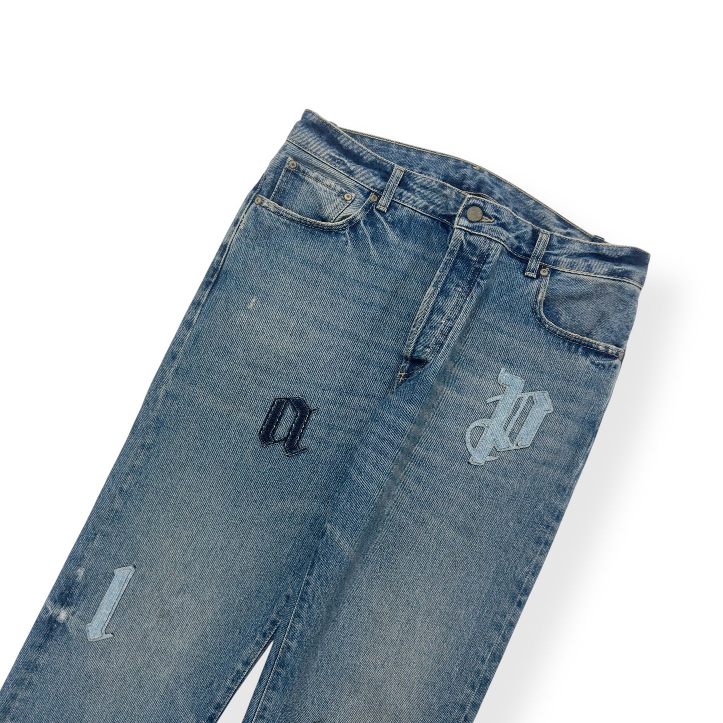 PALM ANGELS LOGO PATCH DENIM JEANS BLUE W33”