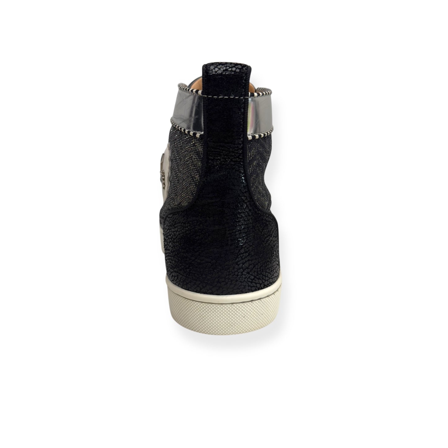 CHRISTIAN LOUBOUTIN LOW SPIKES ORLATO HIGH TOP SNEAKER BLACK / WHITE / SILVER 42 / UK8