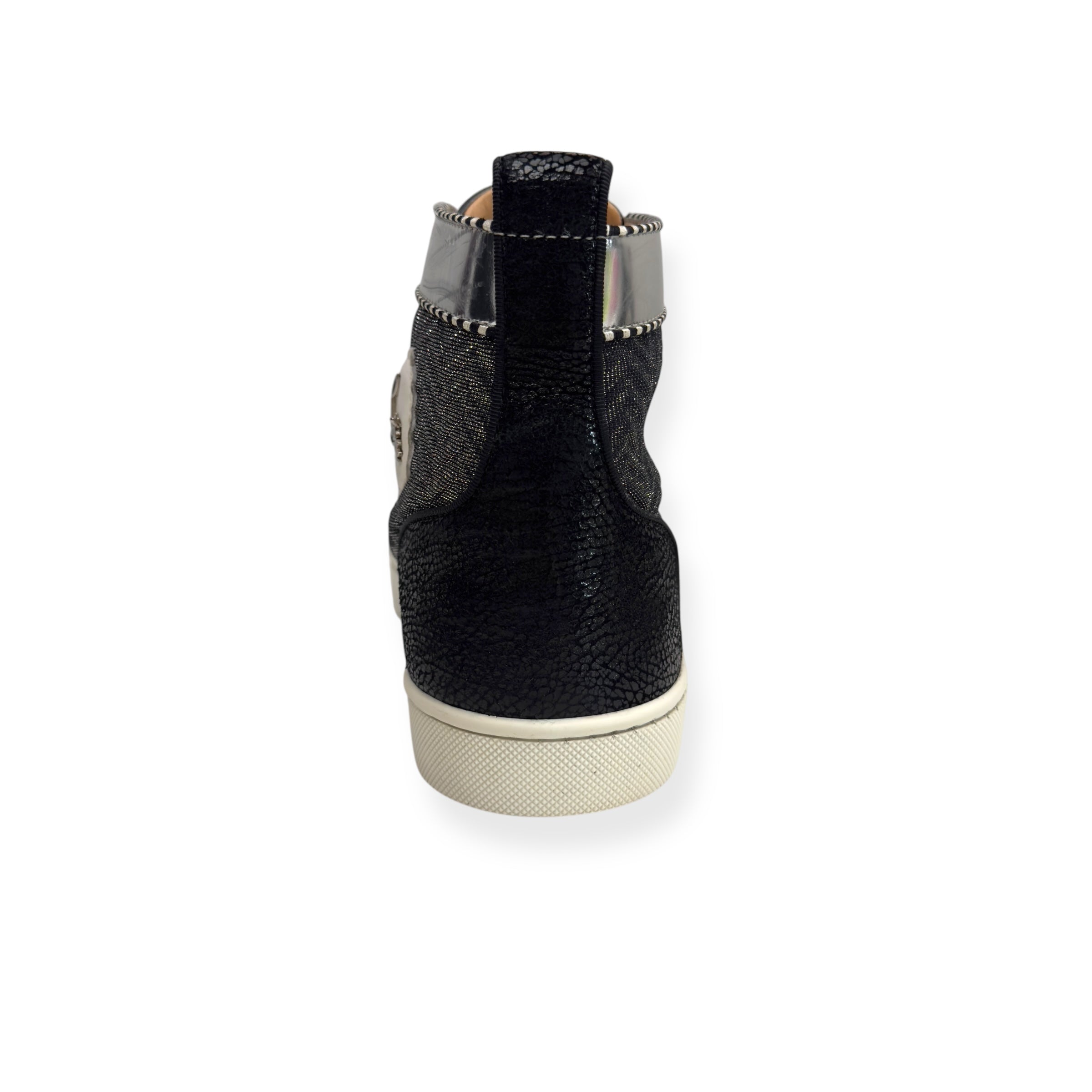 CHRISTIAN LOUBOUTIN LOW SPIKES ORLATO HIGH TOP SNEAKER BLACK / WHITE / SILVER 42 / UK8