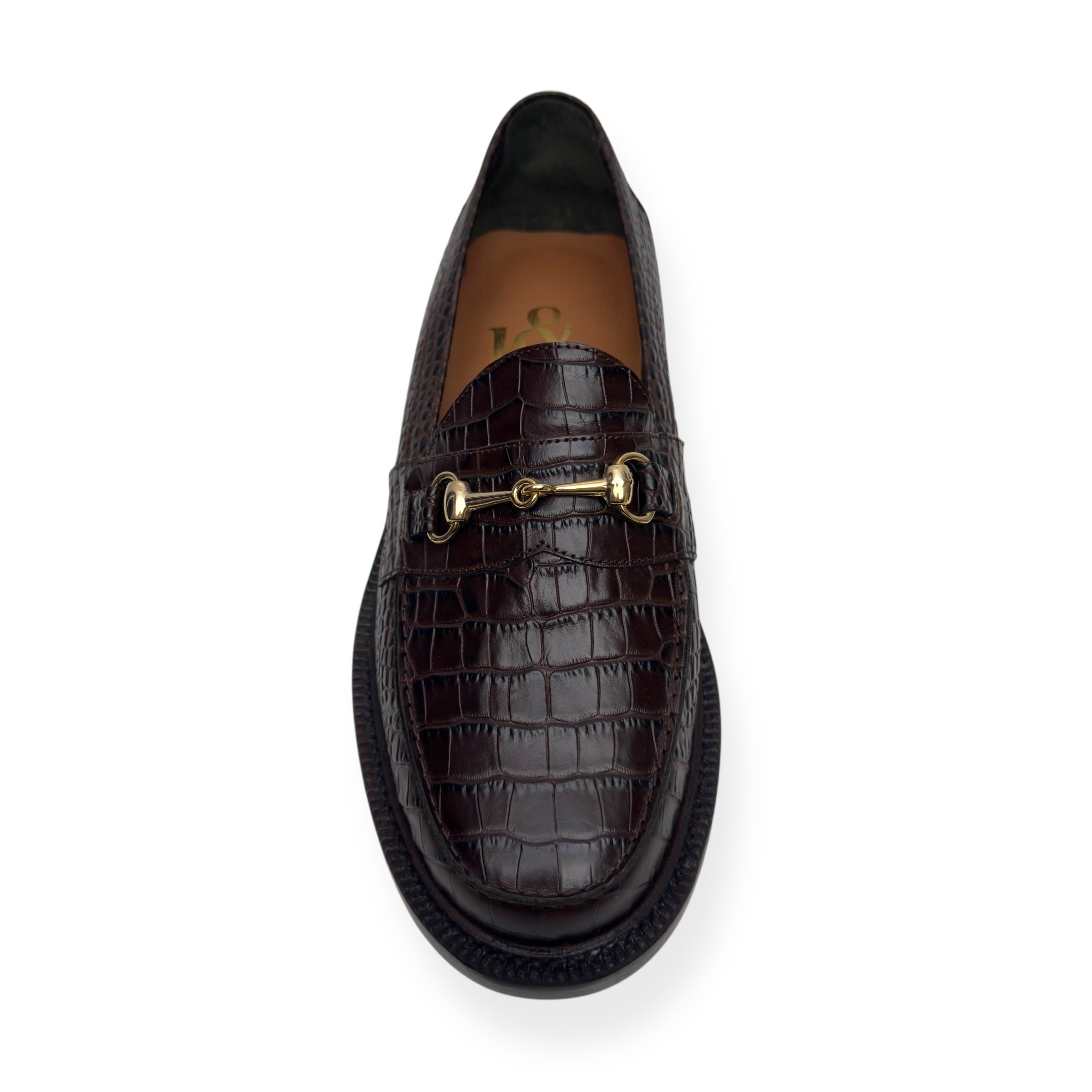 BLACKSTOCK & WEBER THE MASON HORSE BIT LOAFER WALNUT CROC US6 / UK5