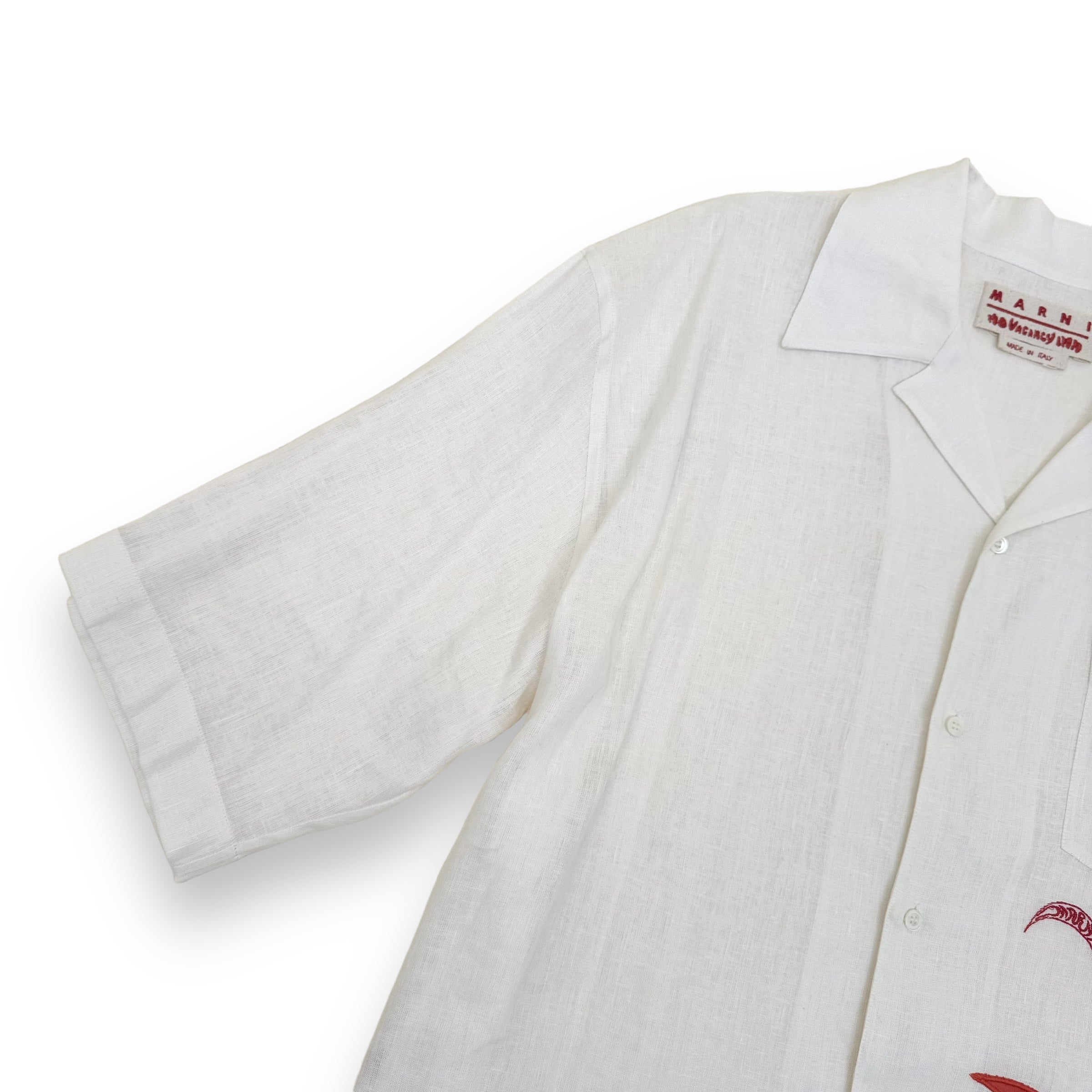 MARNI X NO VACANCY INN APPLIQUÉD LINEN-BLEND SHIRT WHITE XXL