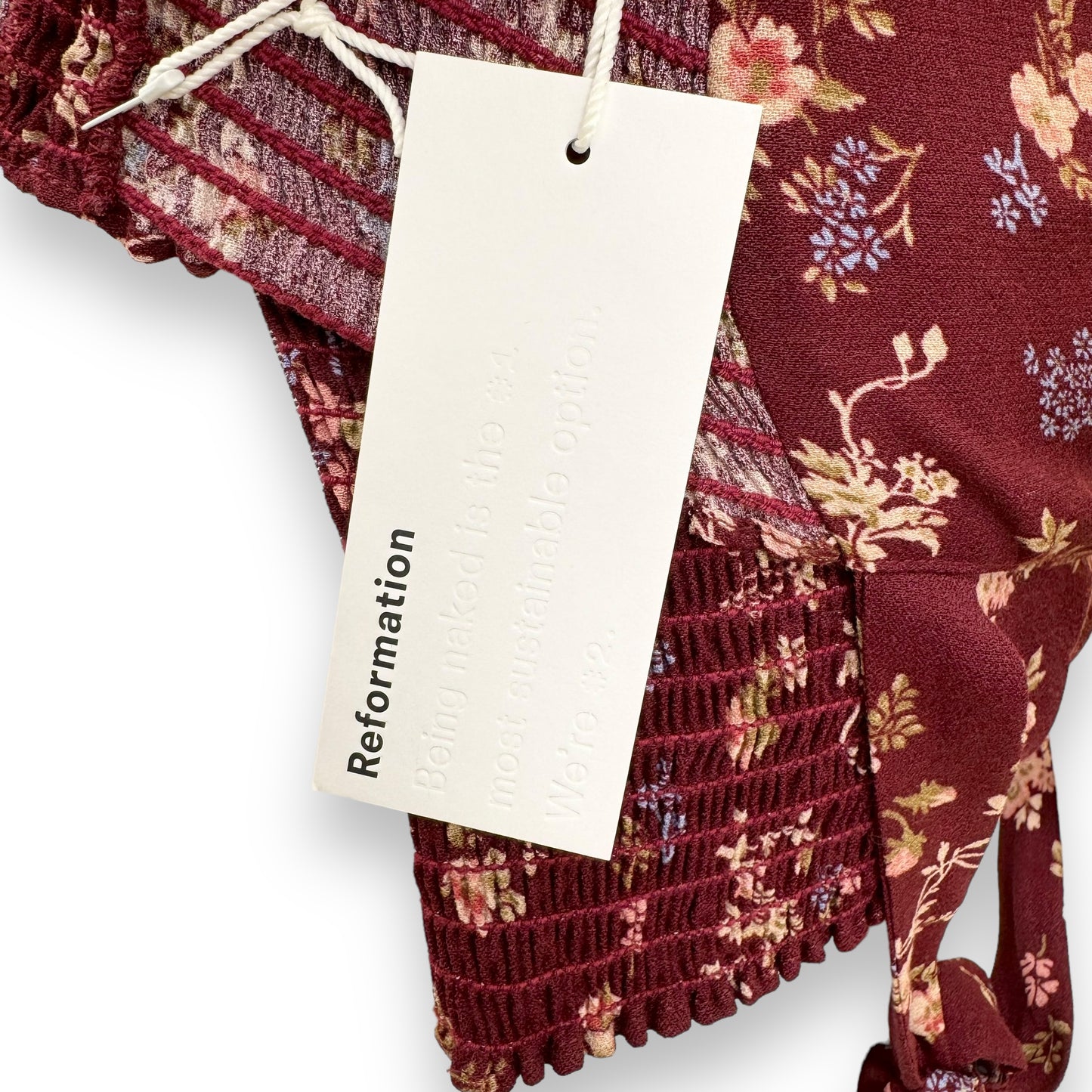 REFORMATION ELLORA FLORAL-PRINT TOP BURGUNDY UK8