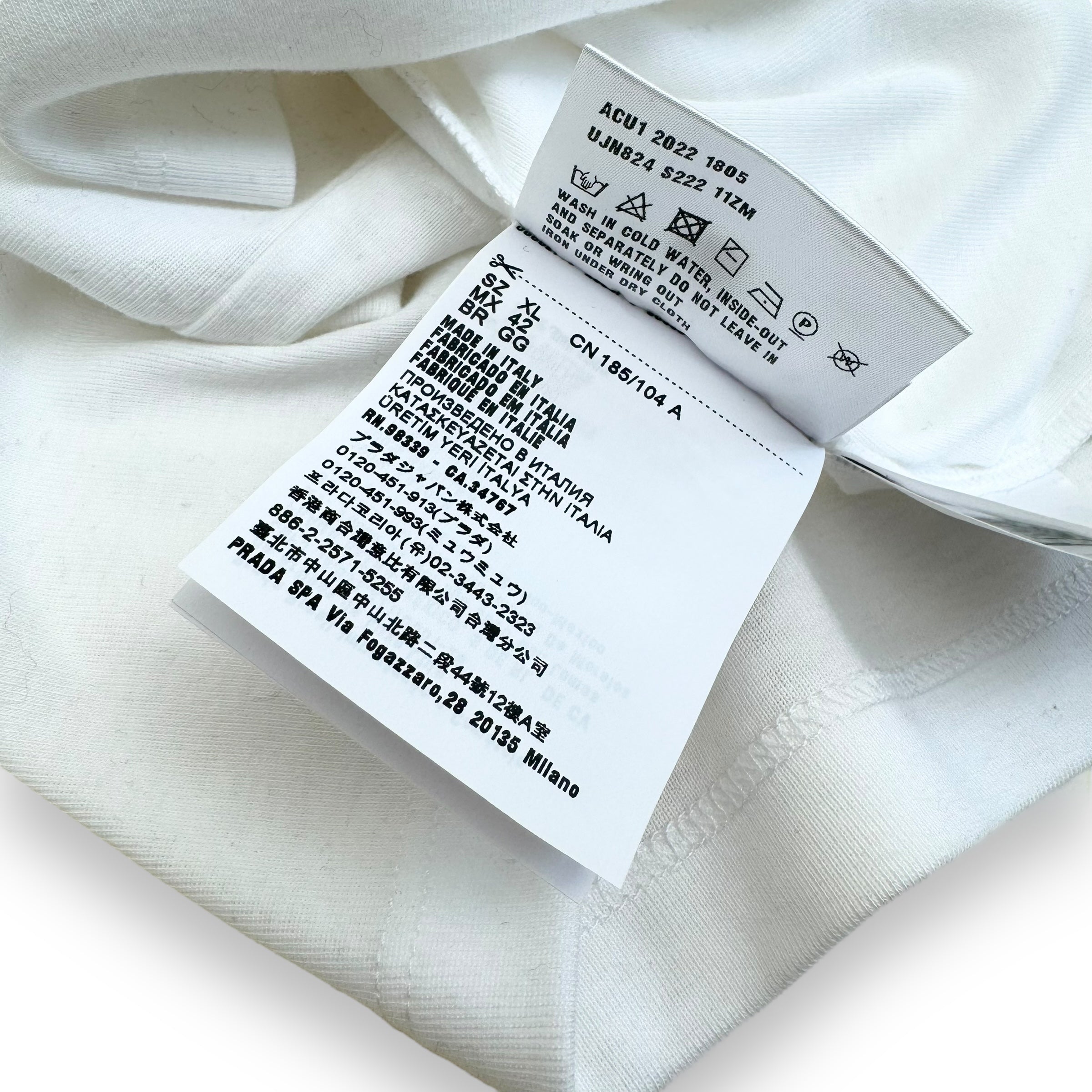 PRADA COTTON TRIANGLE T-SHIRT WHITE XL