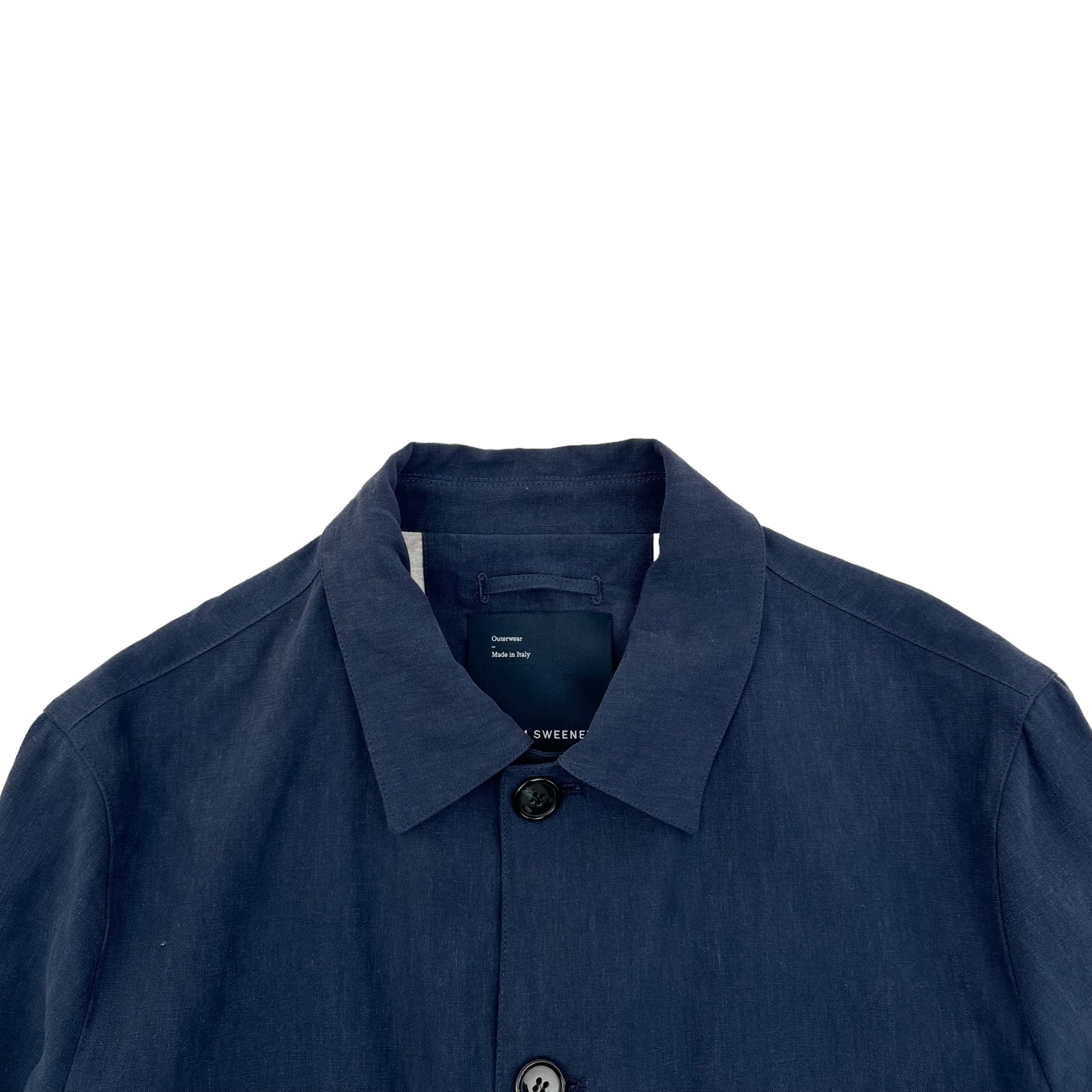 THOM SWEENEY BESPOKE BUTTON-UP LINEN COLLARED BOMBER JACKET NAVY M