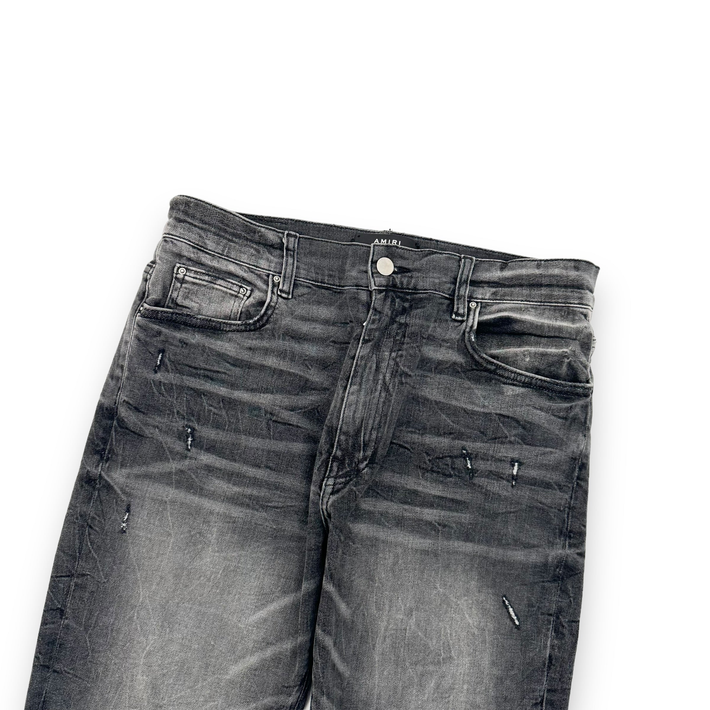 AMIRI SKINNY DISTRESSED STRETCH-DENIM JEANS DARK GREY 34W