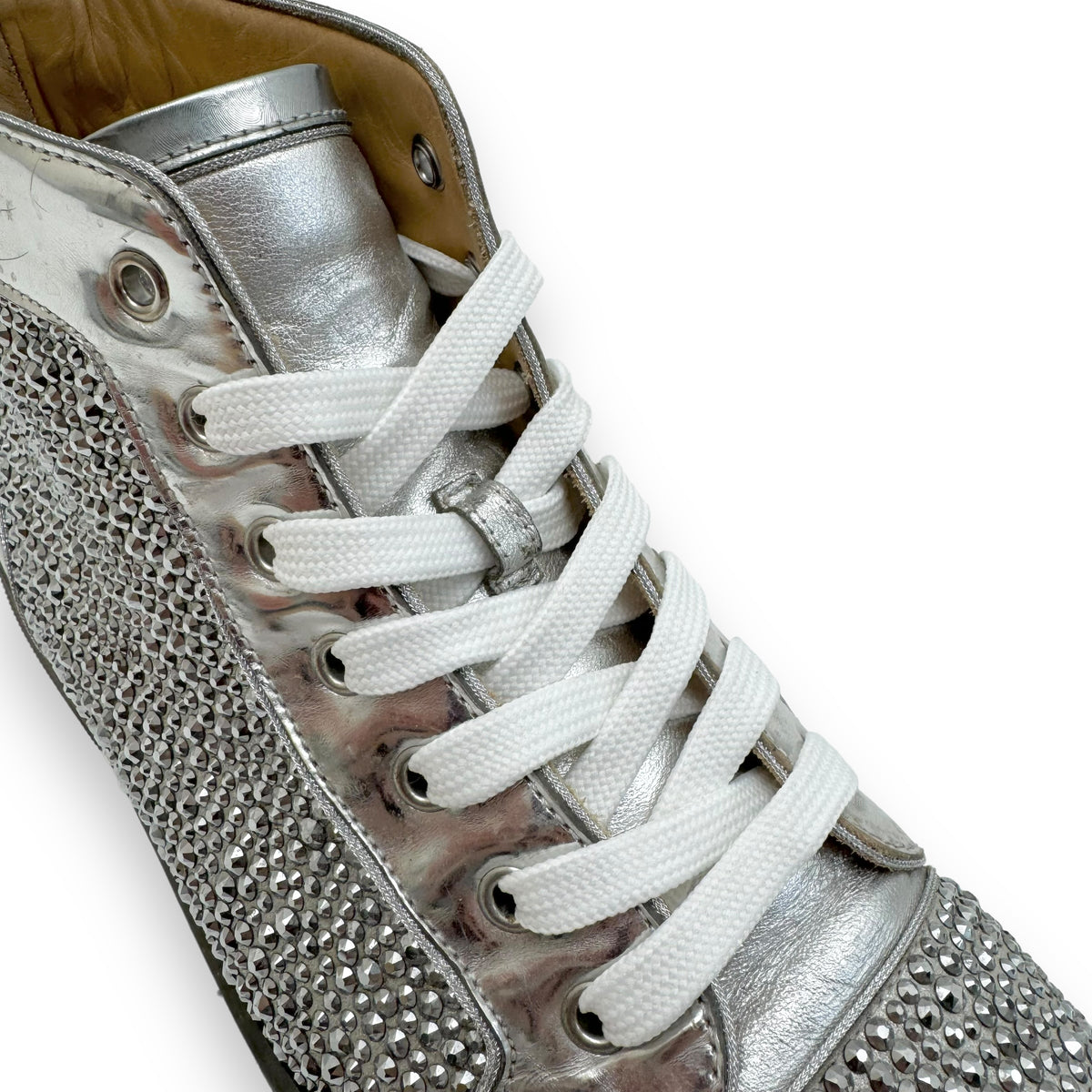 CHRISTIAN LOUBOUTIN LOUIS STRASS CRYSTAL EMBELLISHED SNEAKER SILVER UK7