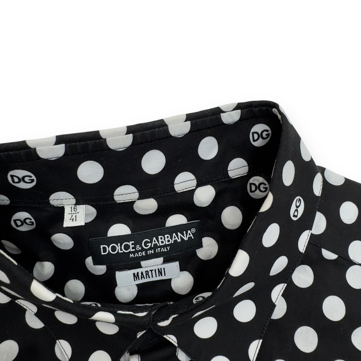 DOLCE&GABBANA POLKA DOT COTTON SHIRT BLACK / WHITE L