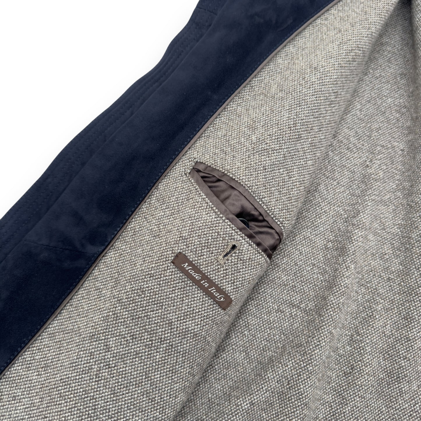 THOM SWEENEY BESPOKE SUEDE COLLARED BOMBER JACKET NAVY M