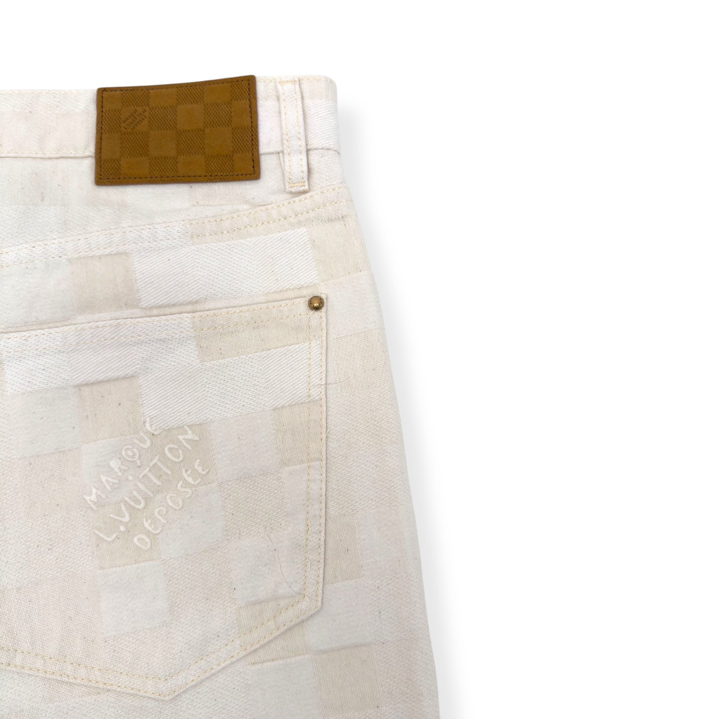 LOUIS VUITTON JACQUARD DENIM SKATE TROUSERS ECRU WHITE W34”