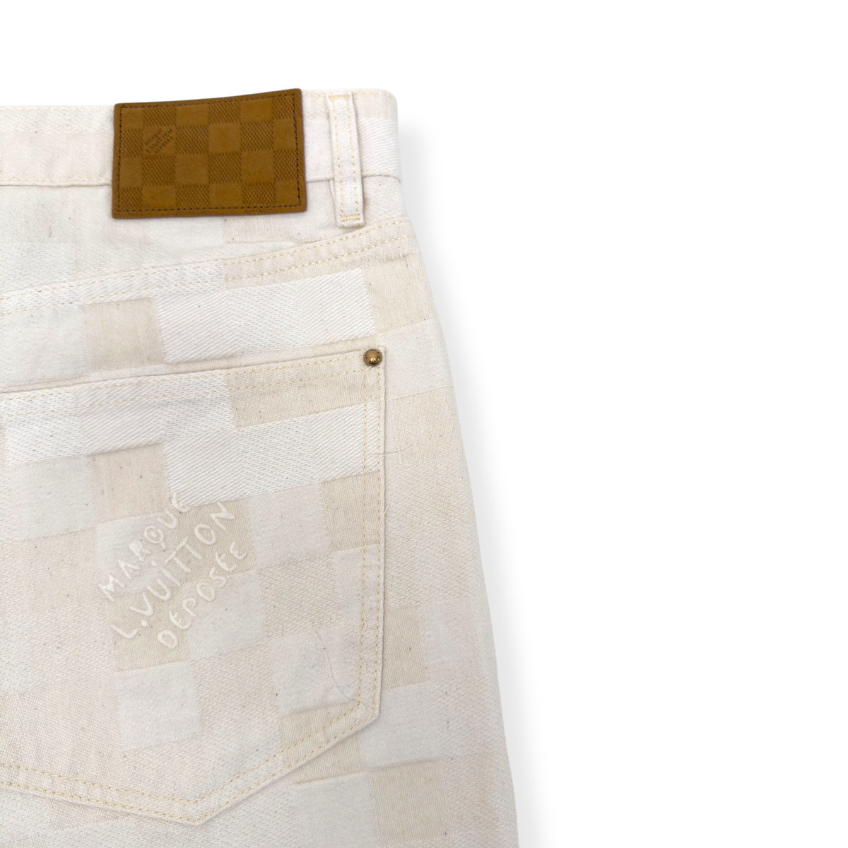 LOUIS VUITTON JACQUARD DENIM SKATE TROUSERS ECRU WHITE W34”