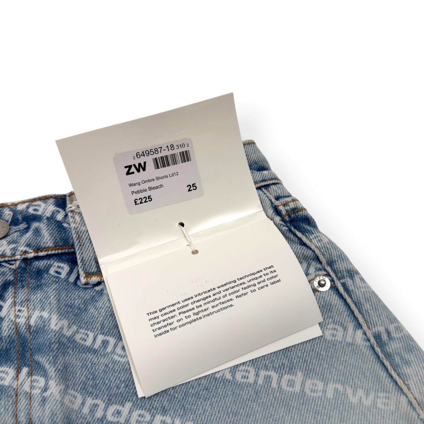 ALEXANDER WANG MONOGRAM HIGH RISE DENIM SHORTS BLUE / WHITE W25”