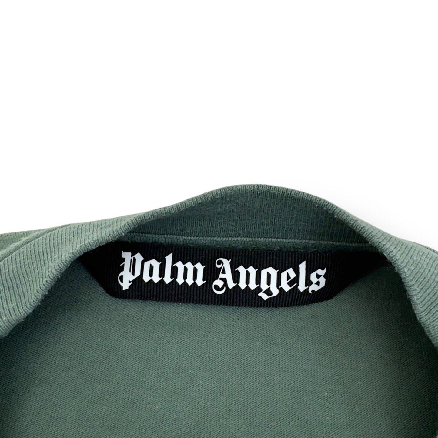 PALM ANGELS SERVICE ANNOUNCEMENT LONG SLEEVE COTTON T-SHIRT GREEN / WHITE XS