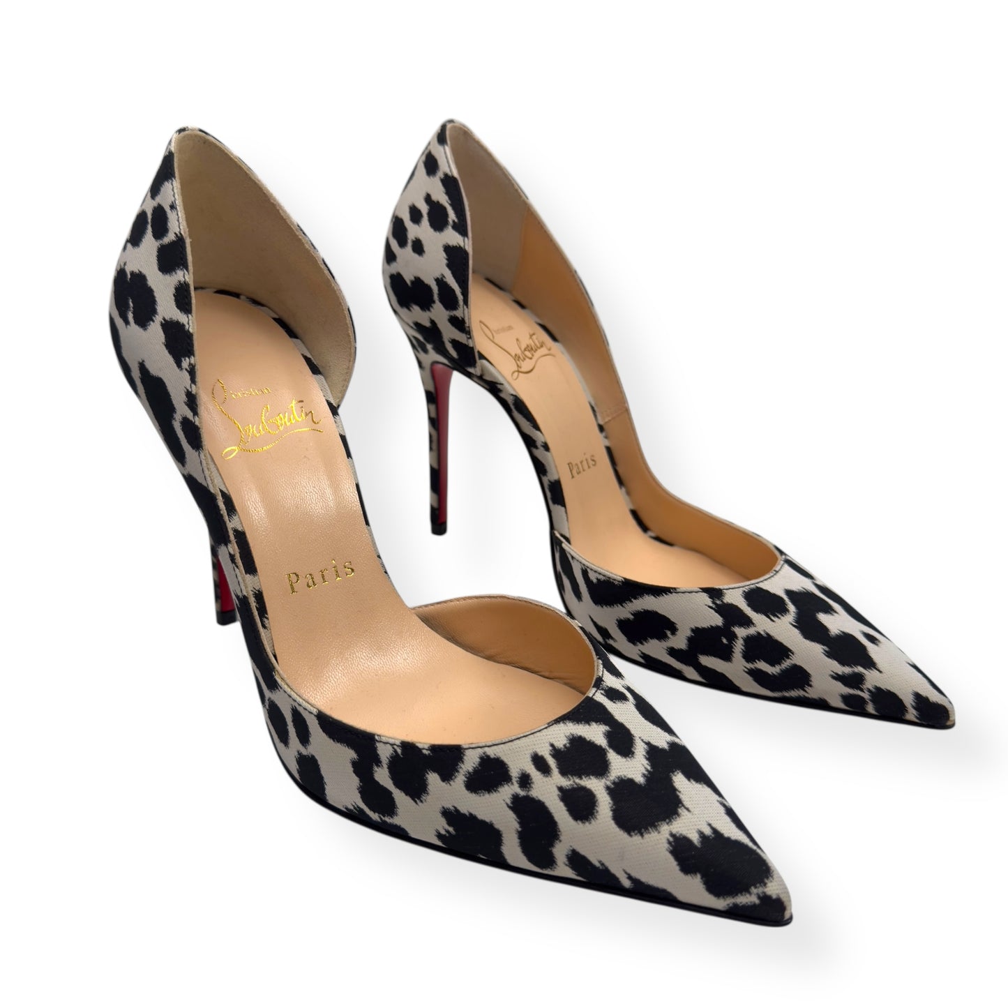 CHRISTIAN LOUBOUTIN PONY HAIR ANIMAL PRINT PUMPS BLACK / WHITE / RED 36 / UK3