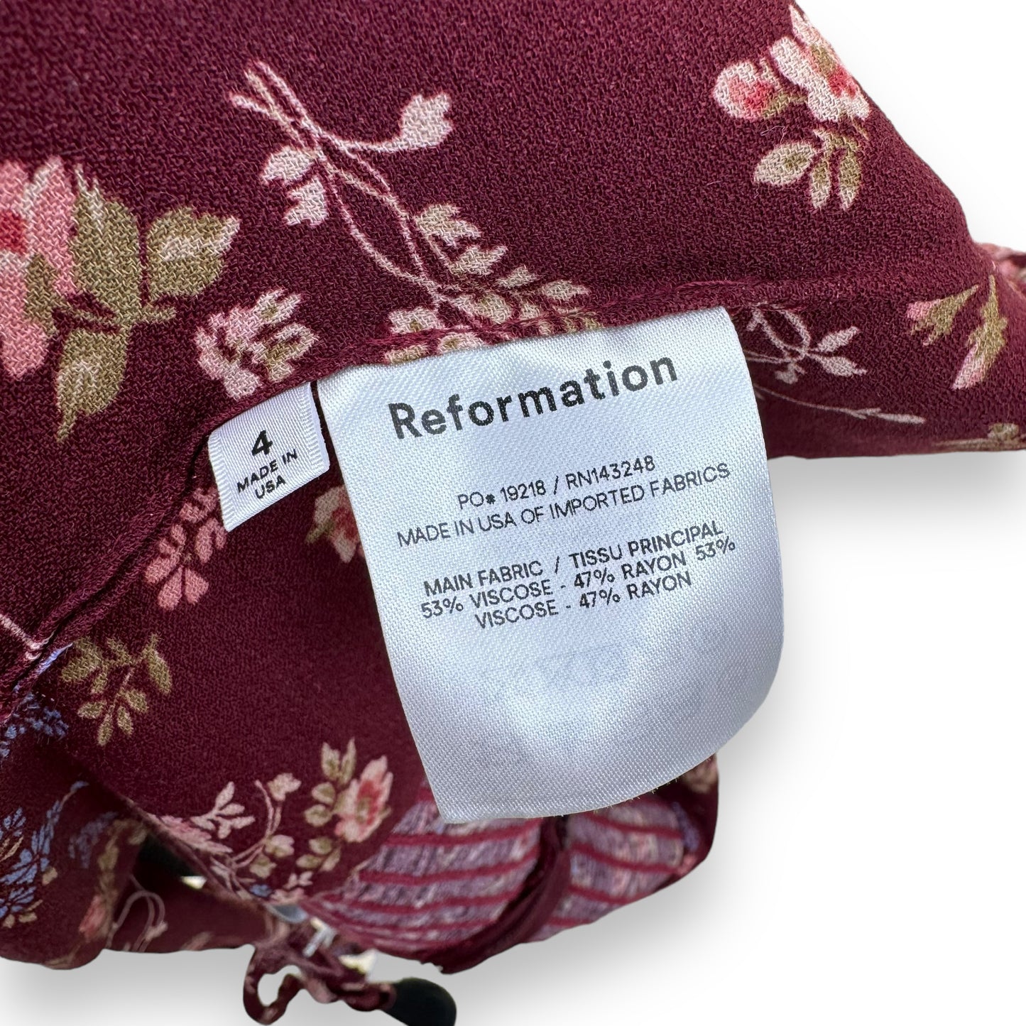 REFORMATION ELLORA FLORAL-PRINT TOP BURGUNDY UK8