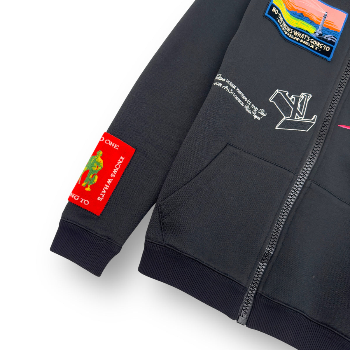 LOUIS VUITTON SS19 OZ PATCH ZIP UP HOODIE BLACK / MULTICOLOURED M