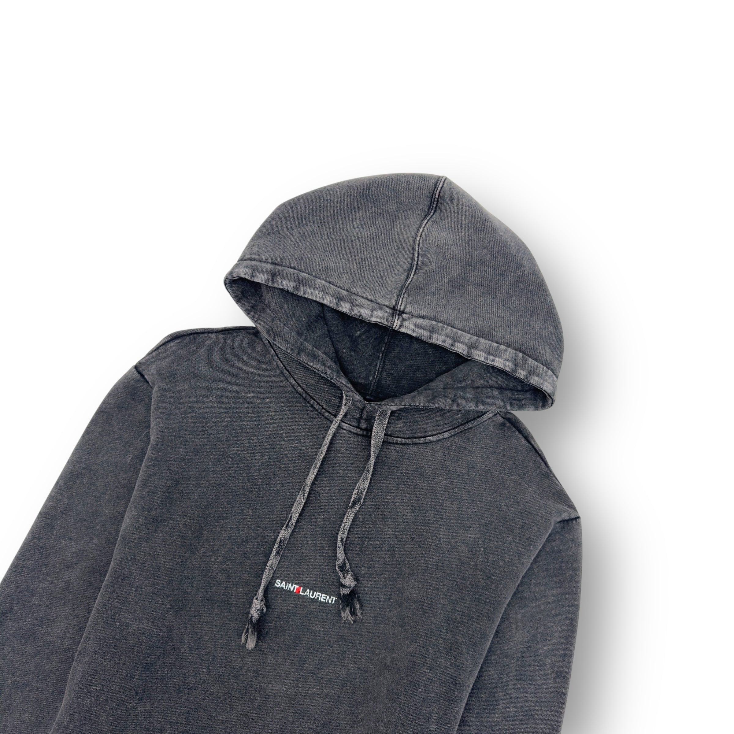 SAINT LAURENT ARCHIVE LOGO HOODIE WASHED GREY L