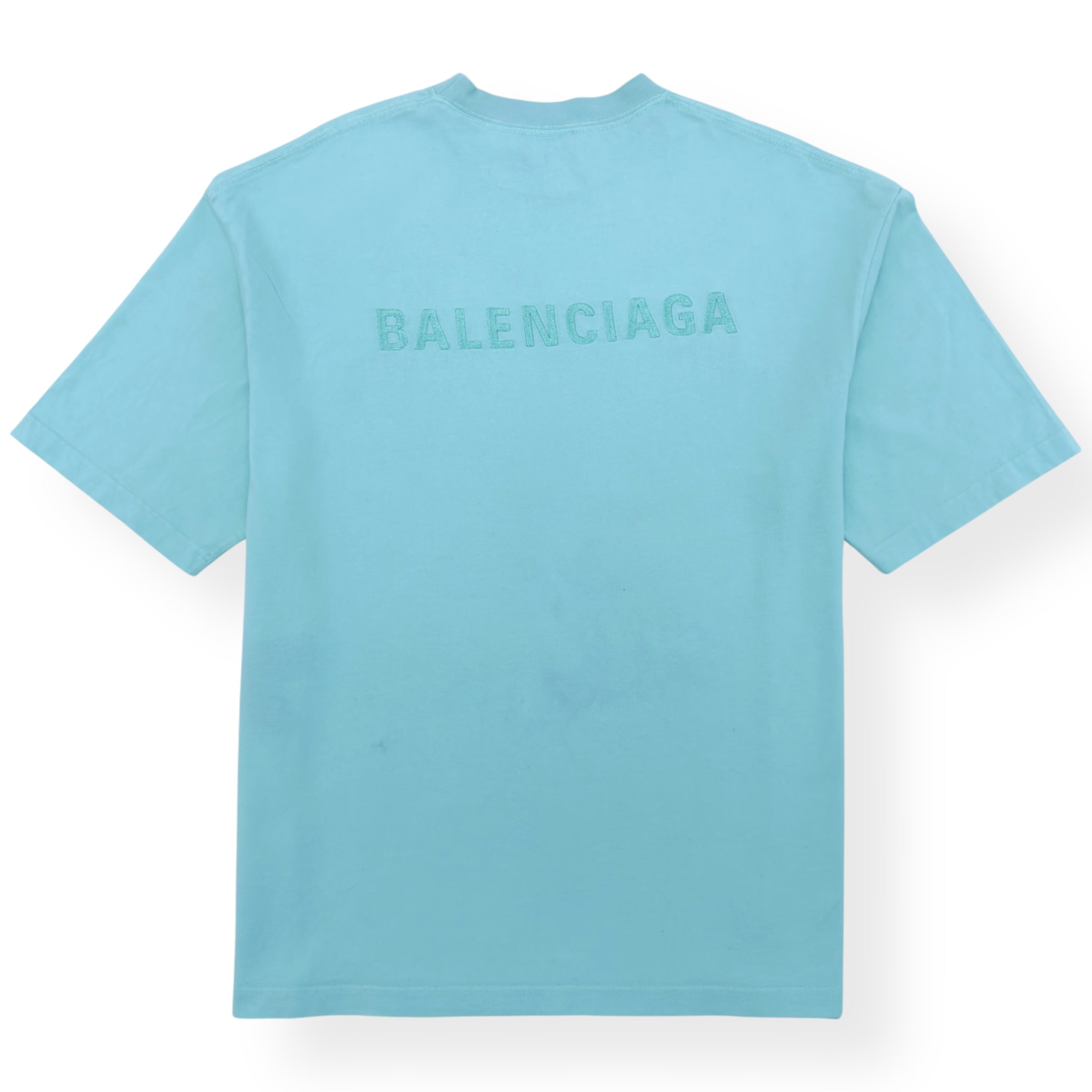 BALENCIAGA EMBROIDERED LOGO T-SHIRT TEAL BLUE XL