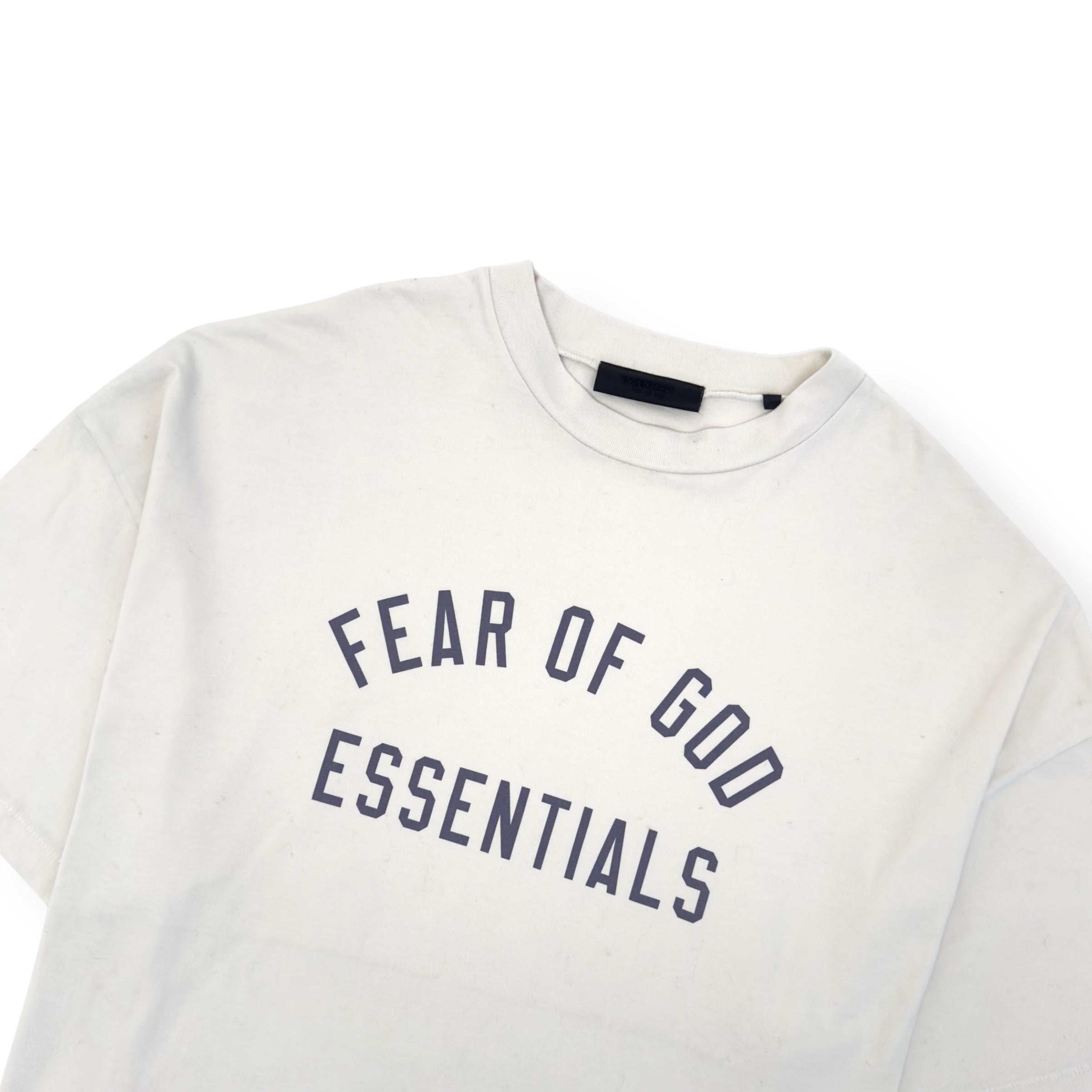 FEAR OF GOD ESSENTIALS OVERSIZED CREWNECK T-SHIRT CREAM / PURPLE XL