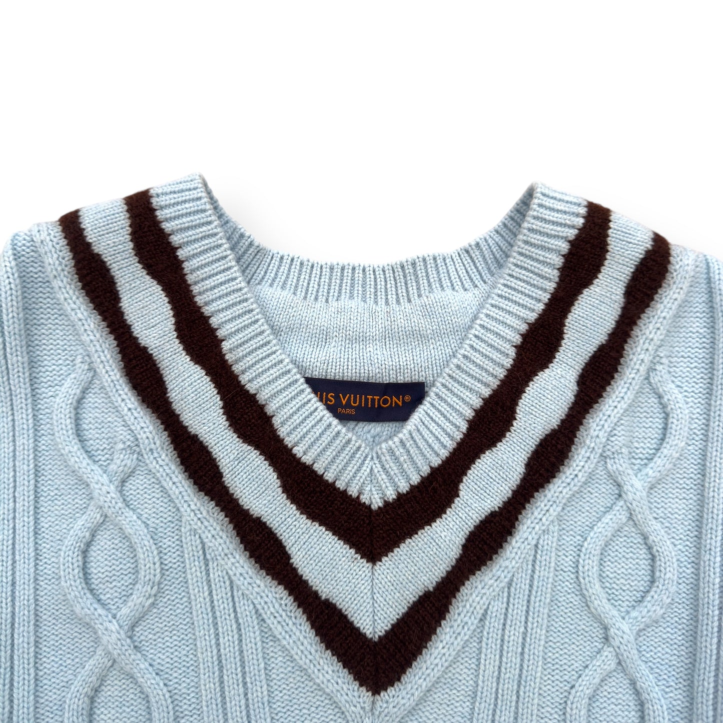 LOUIS VUITTON WOOL / MOHAIR V-NECK JUMPER BLUE / BROWN XL