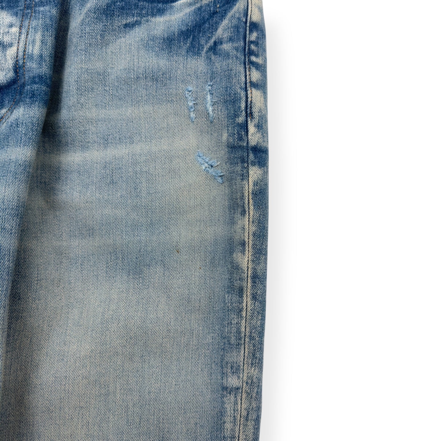 AMIRI VARSITY PATCH DISTRESSED SKINNY DENIM JEANS BLUE / BLACK W34”