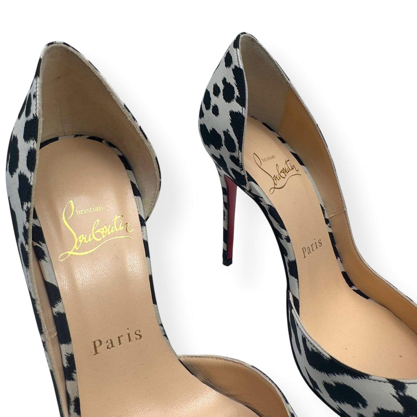 CHRISTIAN LOUBOUTIN PONY HAIR ANIMAL PRINT PUMPS BLACK / WHITE / RED 36 / UK3