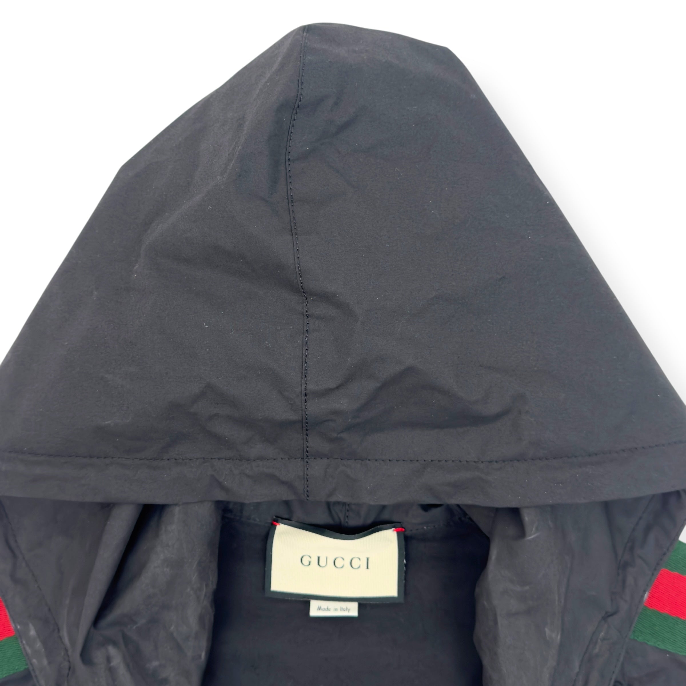 GUCCI OVERSIZED COATED WINDBREAKER JACKET BLACK / RED / GREEN S