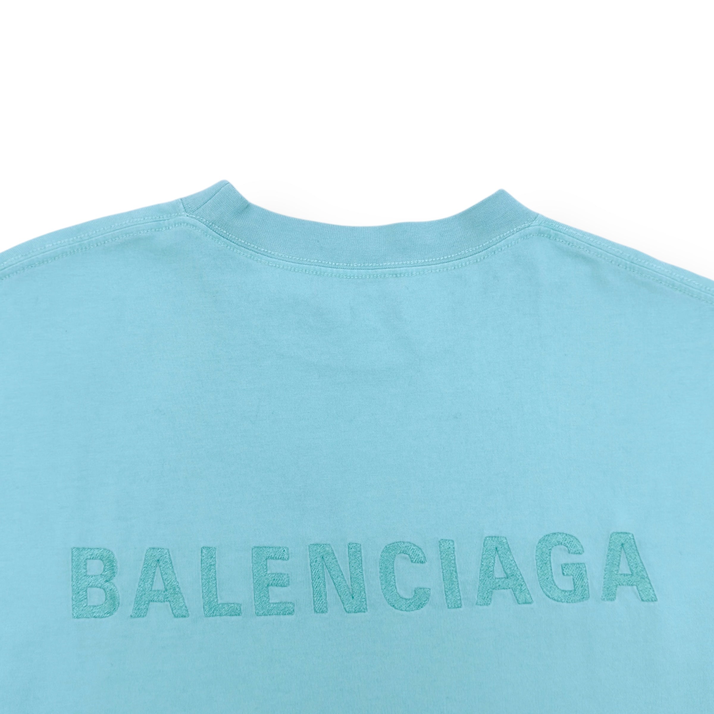 BALENCIAGA EMBROIDERED LOGO T-SHIRT TEAL BLUE XL