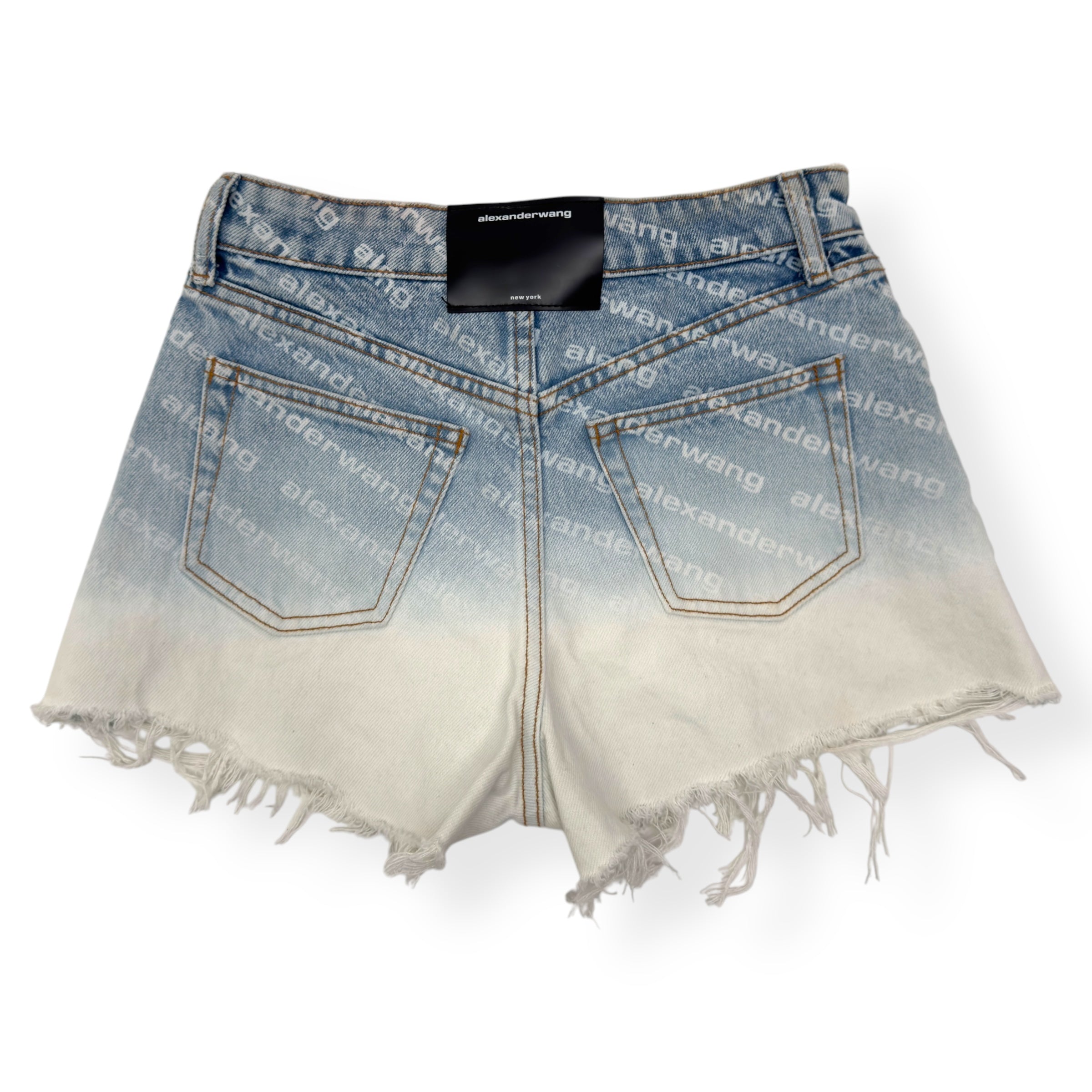 ALEXANDER WANG MONOGRAM HIGH RISE DENIM SHORTS BLUE / WHITE W25”