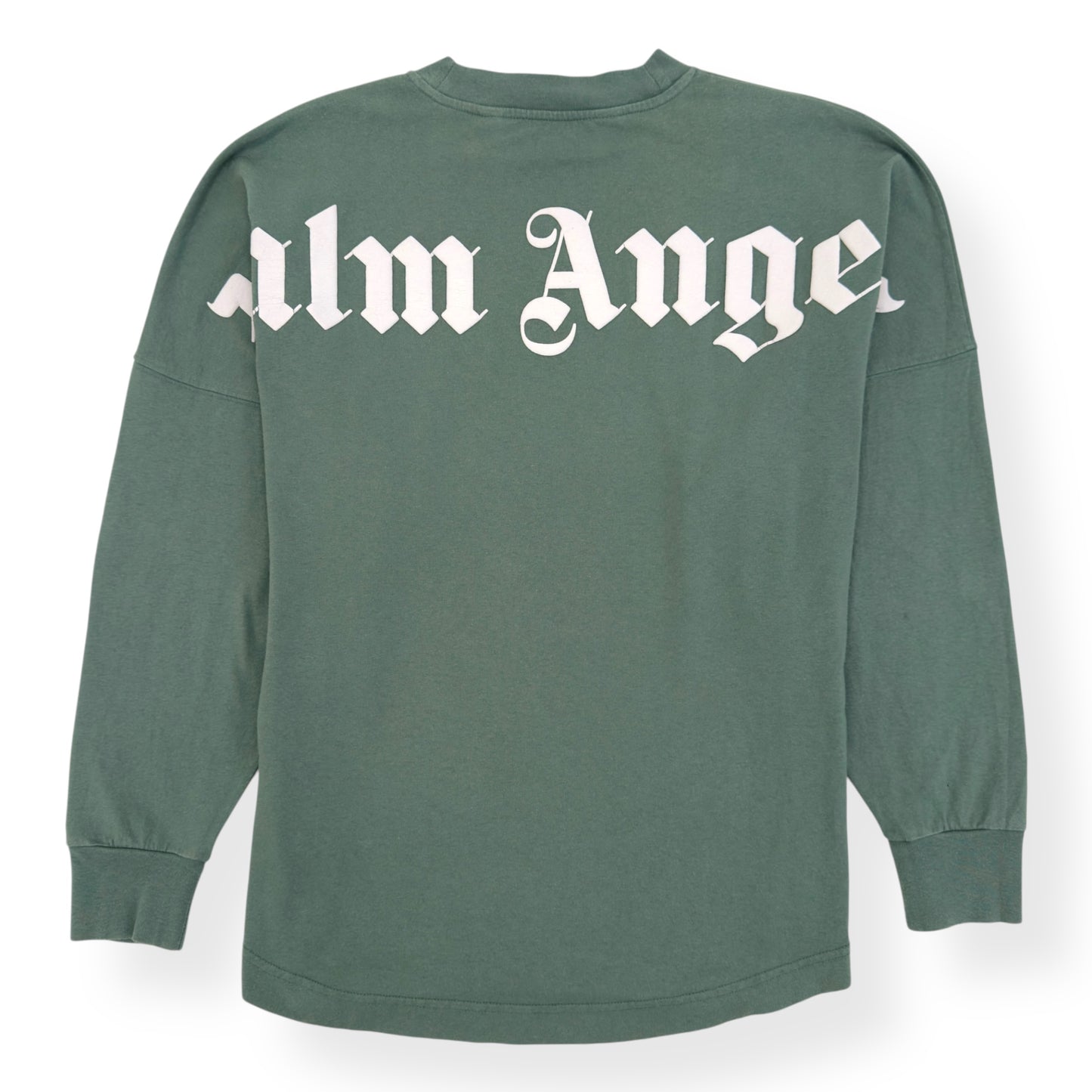 PALM ANGELS SERVICE ANNOUNCEMENT LONG SLEEVE COTTON T-SHIRT GREEN / WHITE XS