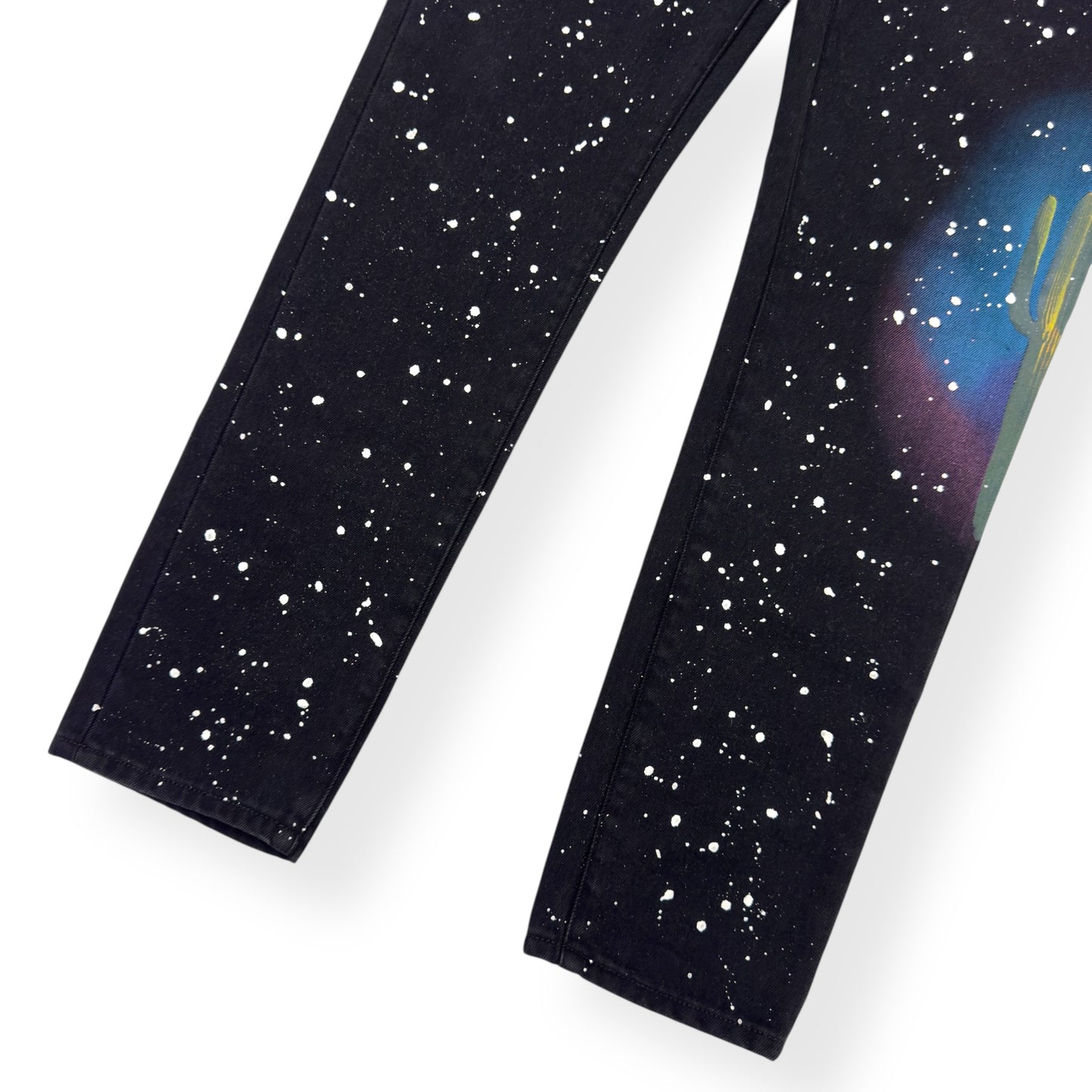 PALM ANGELS CACTUS 5 POCKET DENIM JEANS BLACK / WHITE / BLUE W33”