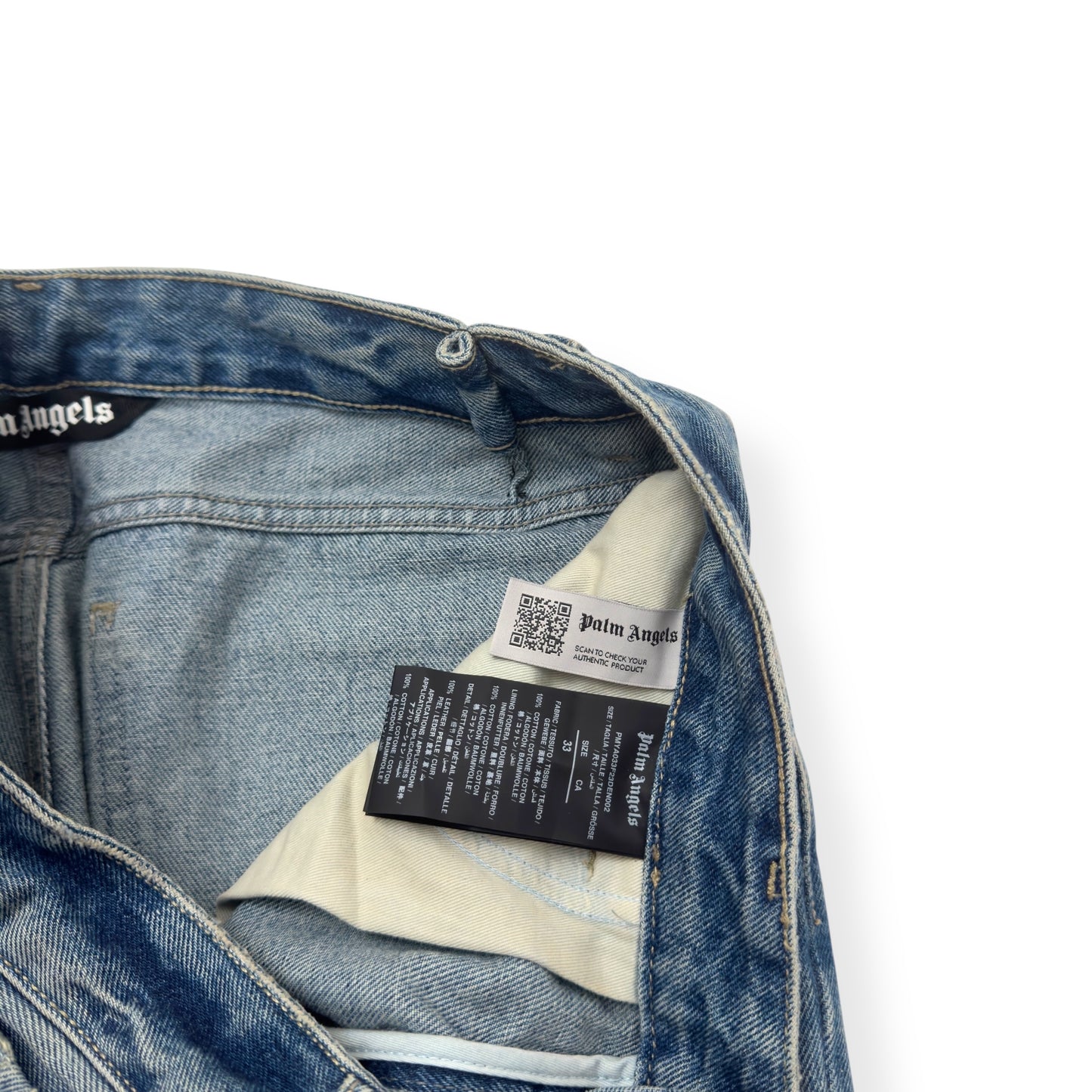 PALM ANGELS LOGO PATCH DENIM JEANS BLUE W33”