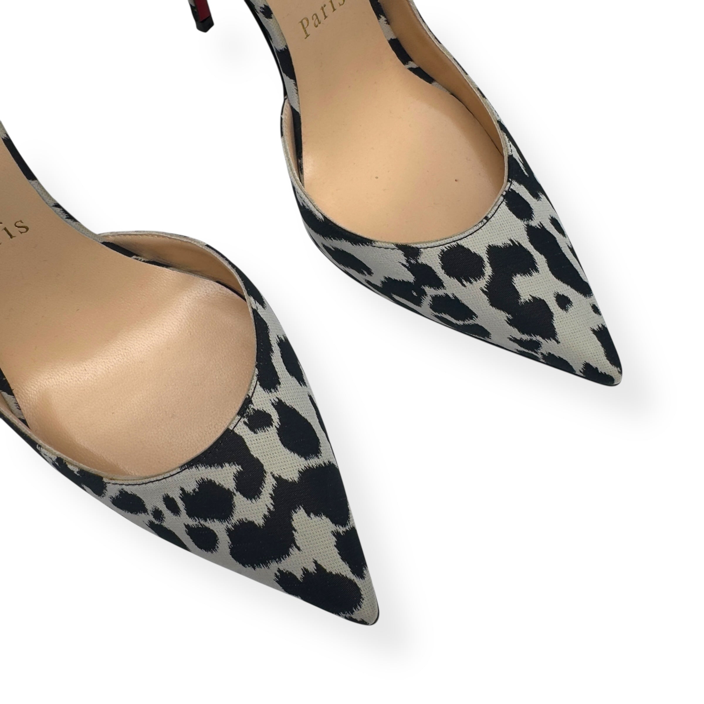 CHRISTIAN LOUBOUTIN PONY HAIR ANIMAL PRINT PUMPS BLACK / WHITE / RED 36 / UK3