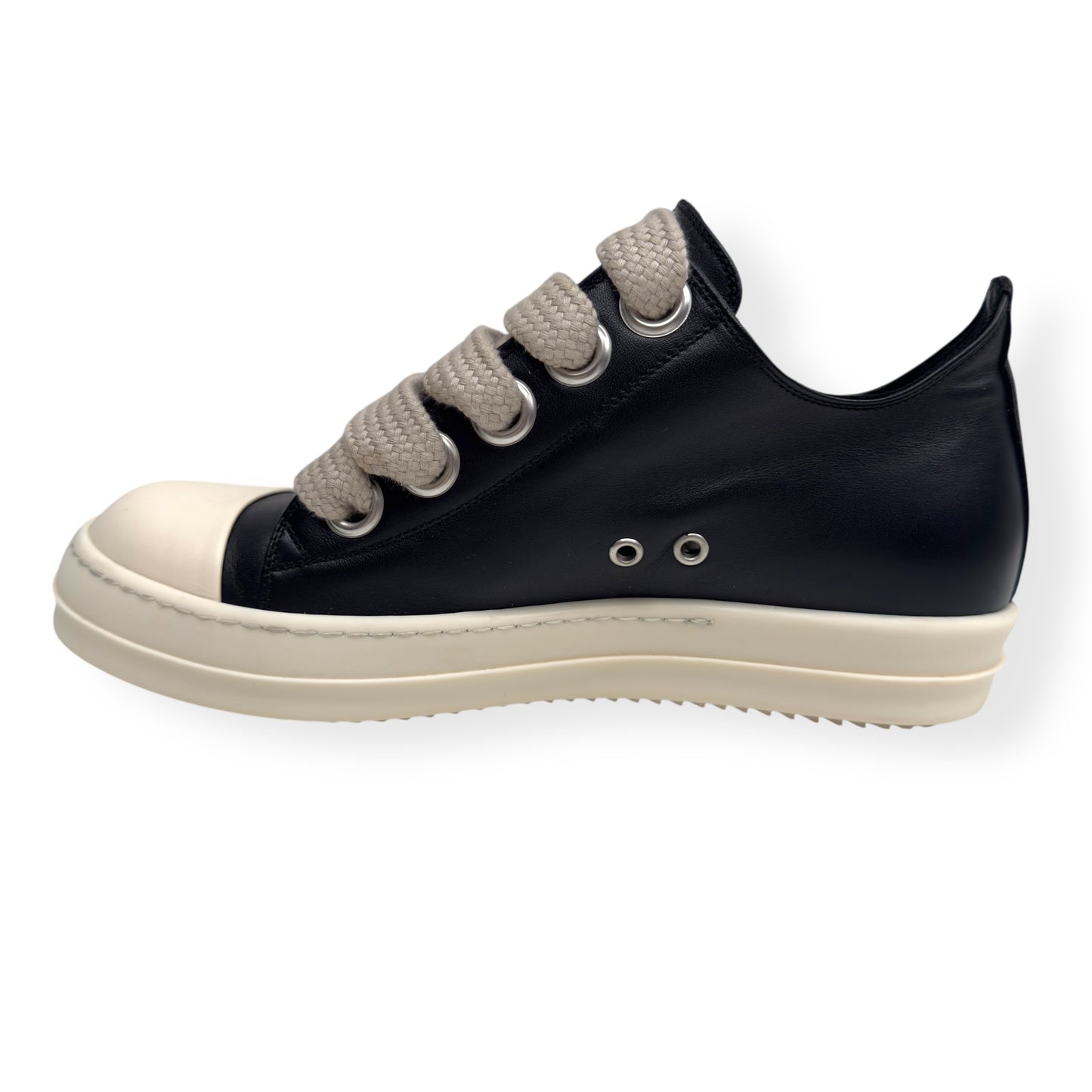RICK OWENS JUMBO LACE LEATHER SNEAKER BLACK / MILK 41.5 / UK7.5