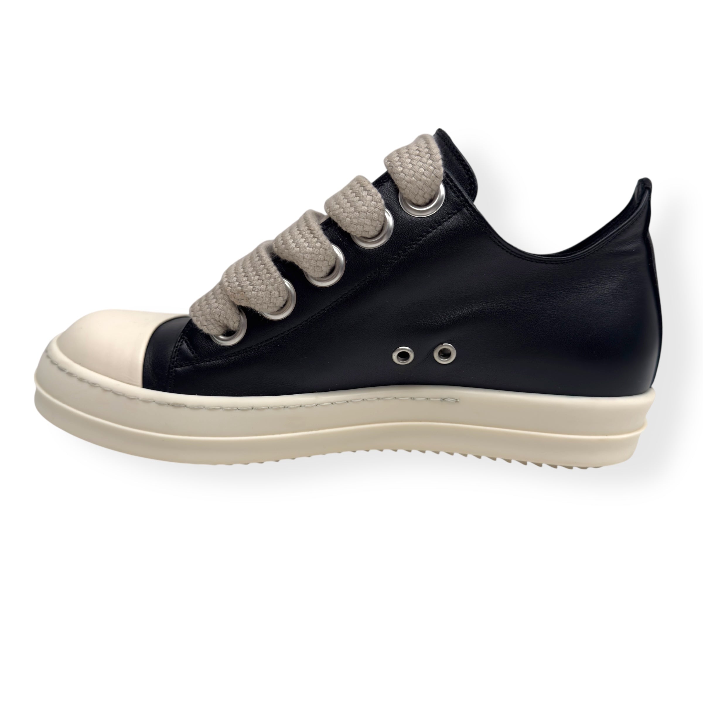 RICK OWENS JUMBO LACE LEATHER SNEAKER BLACK / MILK 41.5 / UK7.5