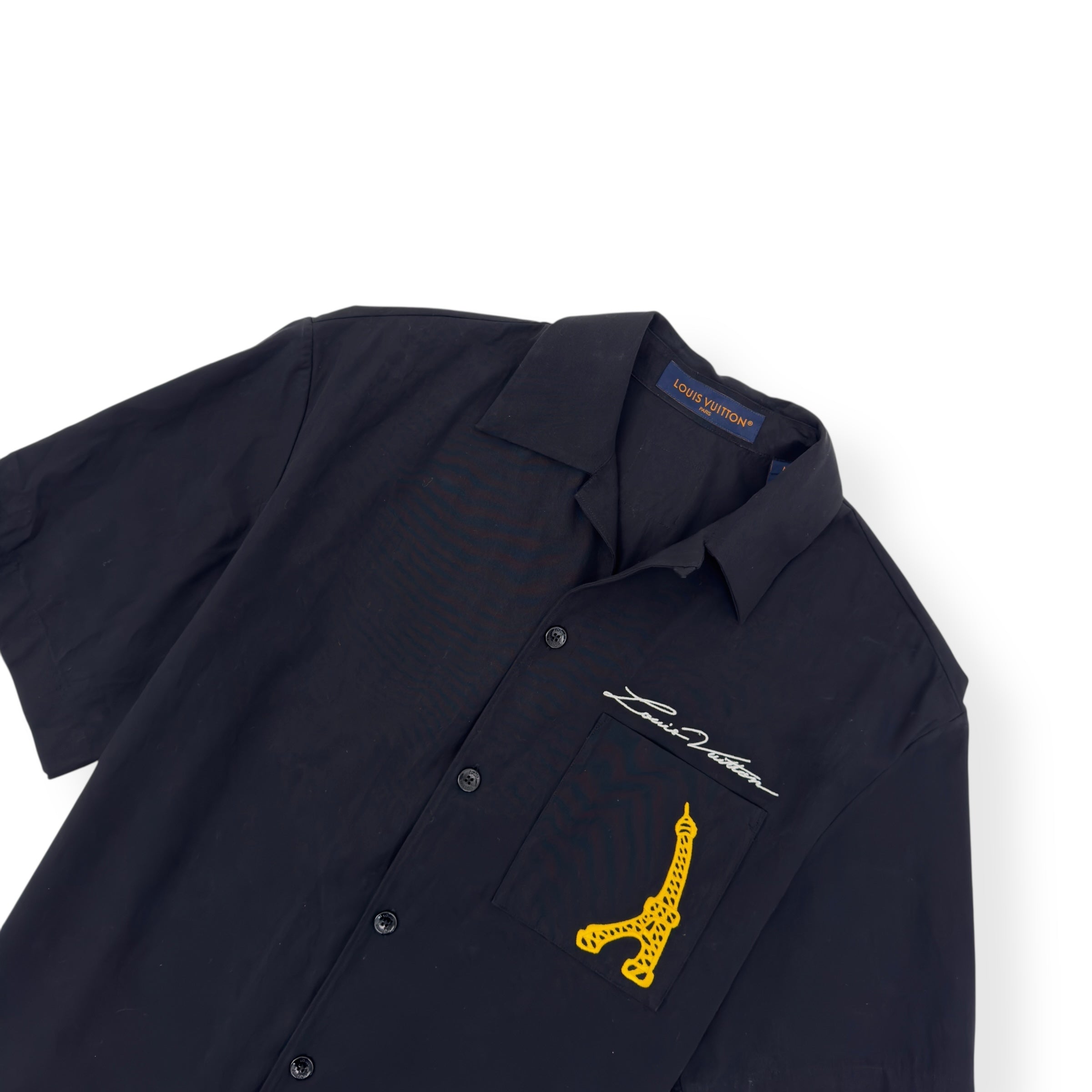 LOUIS VUITTON OPEN COLLAR SHORT SLEEVED SHIRT BLACK M