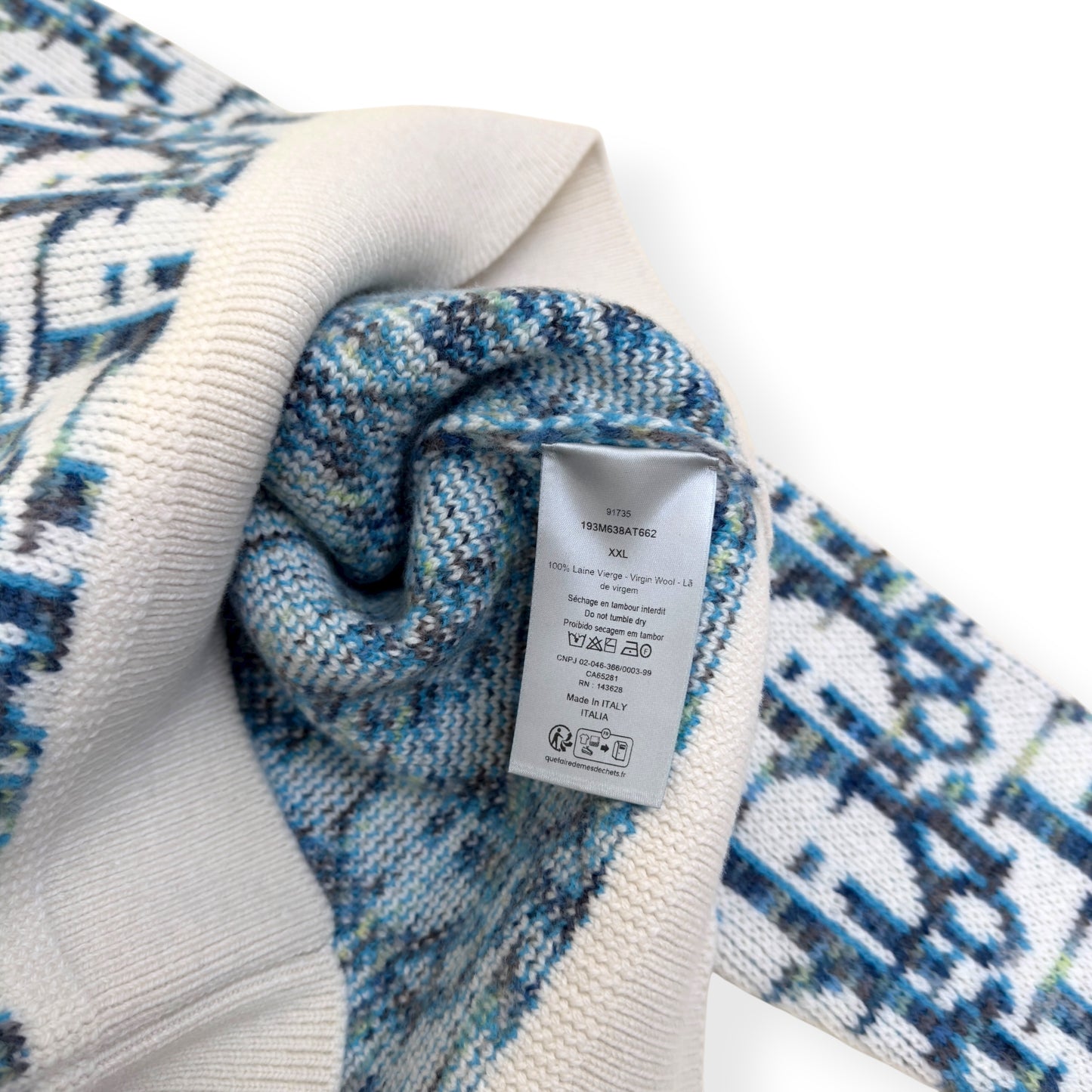 DIOR OBLIQUE VIRGIN WOOL JACQUARD SWEATER BLUE / WHITE XXL